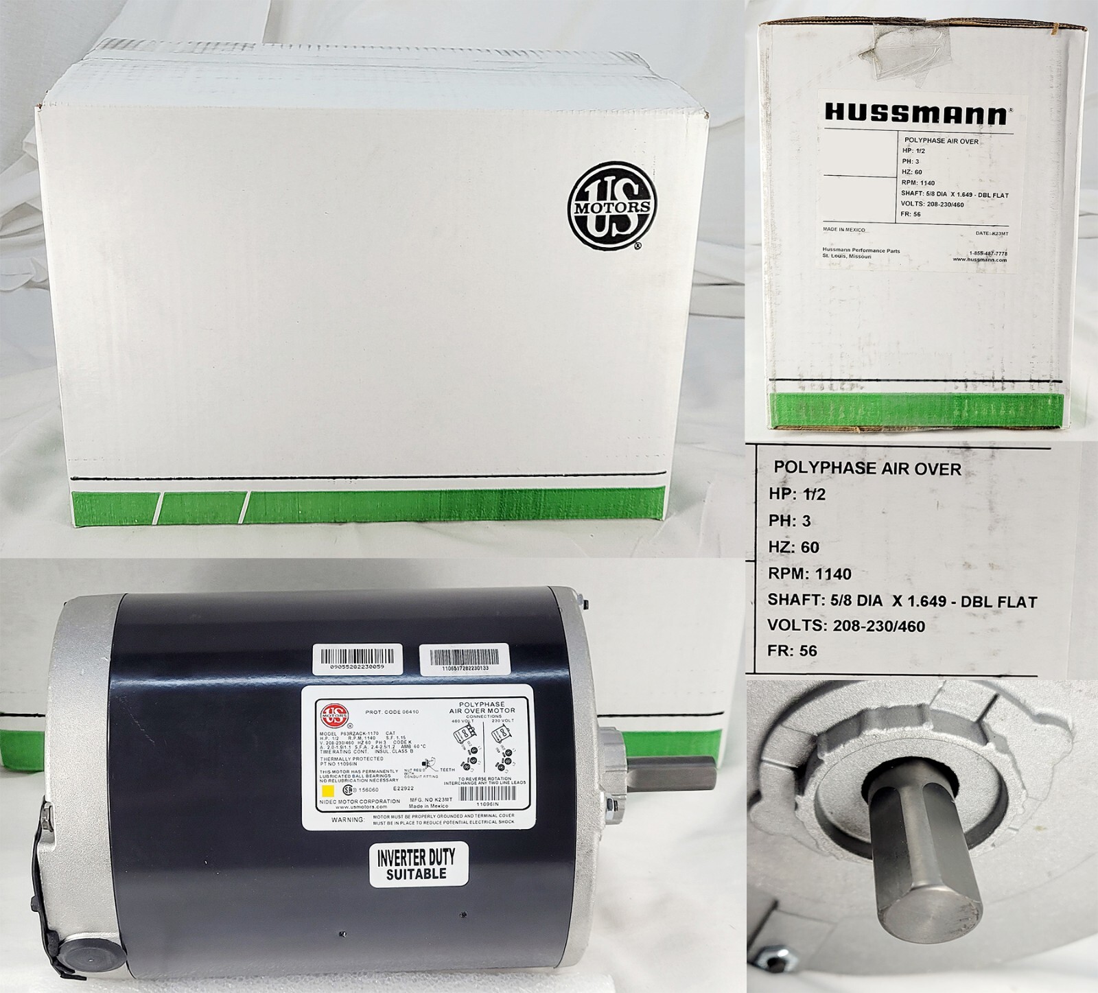 Hussmann 11096IN Electric Motor 1/2HP 230/460 60HZ 3PH 1140 RPM – P63RZACK-1170