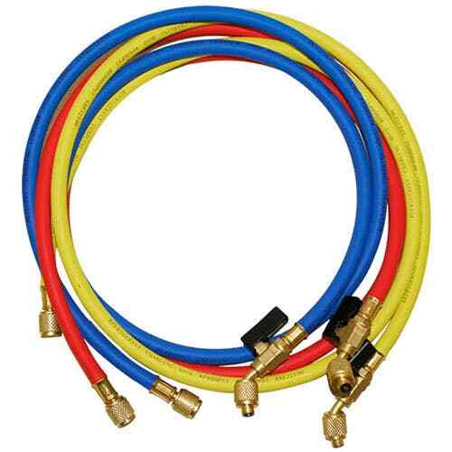 NAVAC NH5SC 1/4″ Charging Hoses w/ Ball Valve, 5 ft., Red/Yellow/Blue