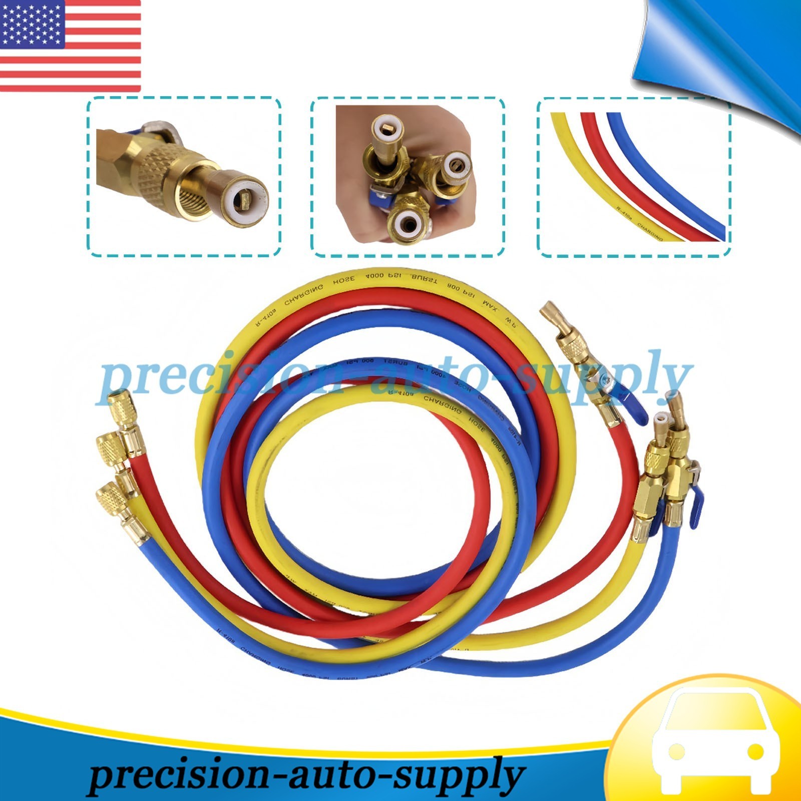 Fit For Plus II 72″ Charging Hose Set 1/4″ Compact Ball Valve 3 Pack