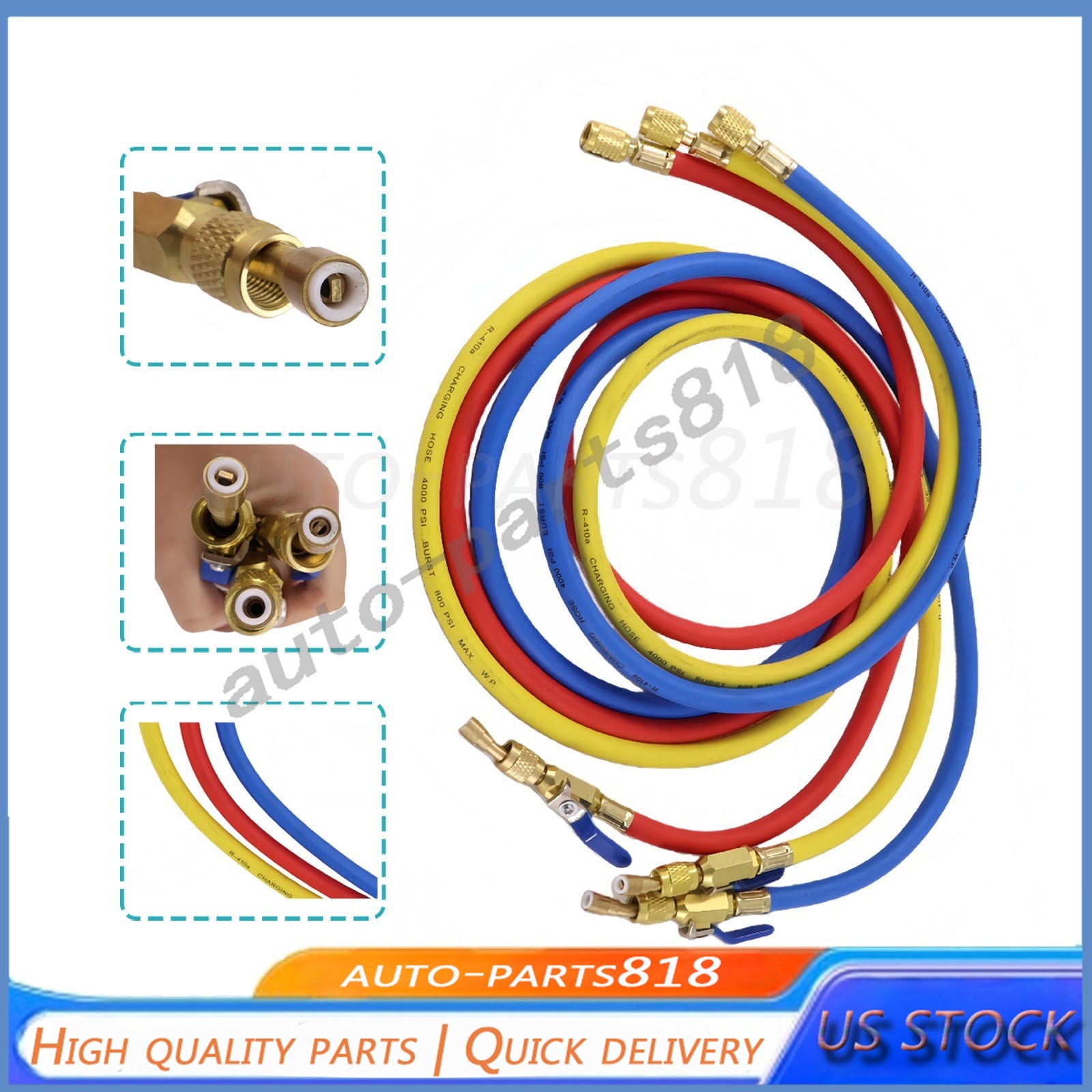 For R-410A Refrige 3Pack 29986 Plus II 1/4″ Hose with Compact Ball Valve 72″ US
