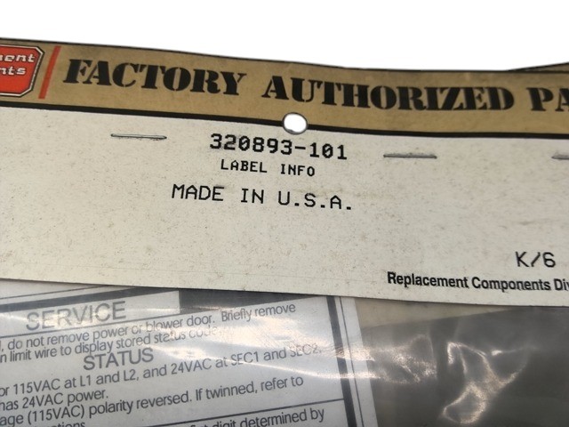 CARRIER LABEL INFO 320893-101 NEW OEM 320893-101