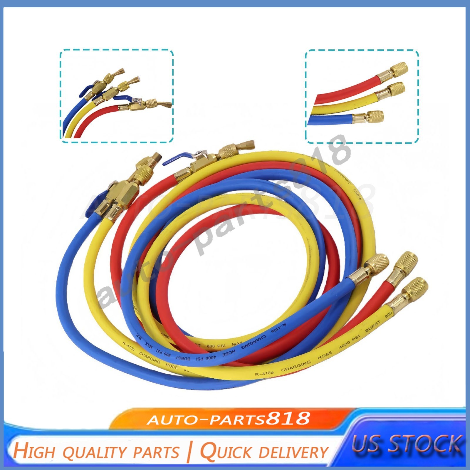For R-410A Refrige 3Pack 29986 Plus II 1/4″ Hose with Compact Ball Valve 72″ US
