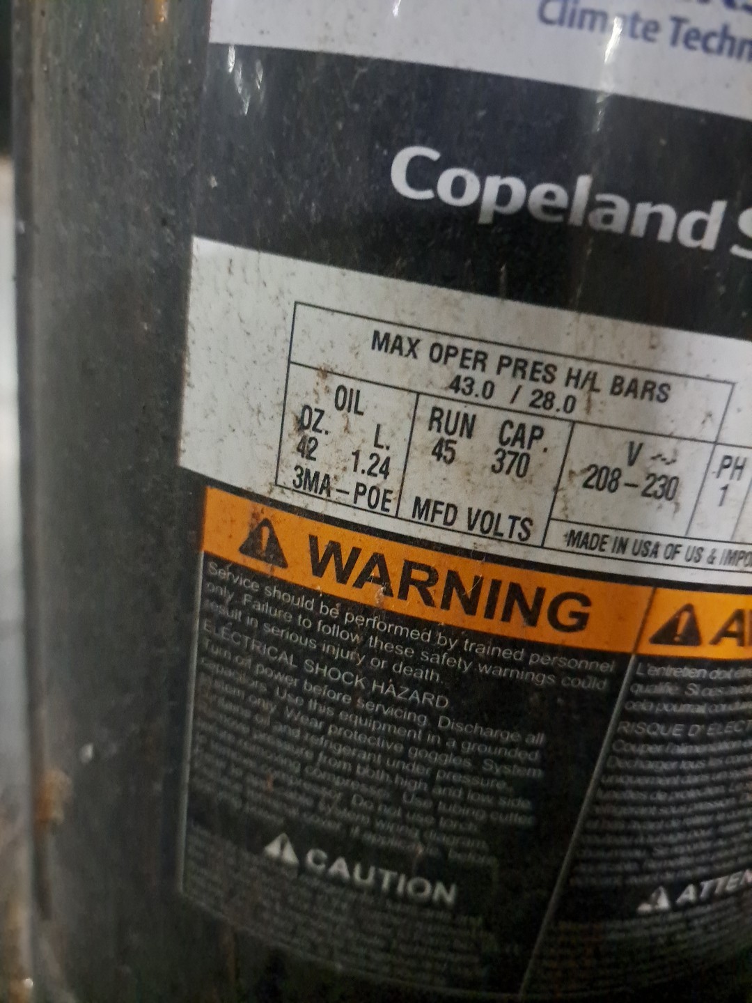 COPELAND Scroll ZP36K5E-PFV-130 36,000 BTU 230V 1PH 60HZ R-410A only used SOA2FL