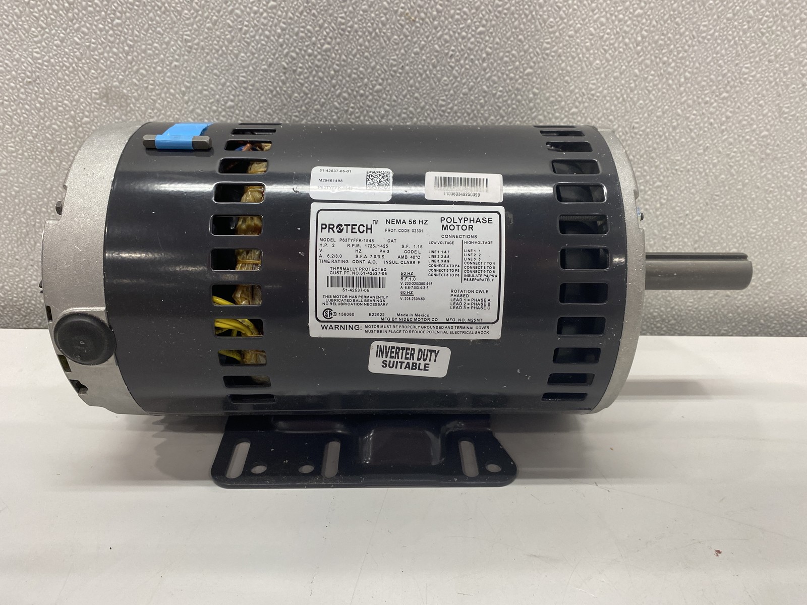 ProTech Blower Motor- 2 HP, 3 Phase, 1 Speed 208/220/230/380-415/460V, 1725 RPM