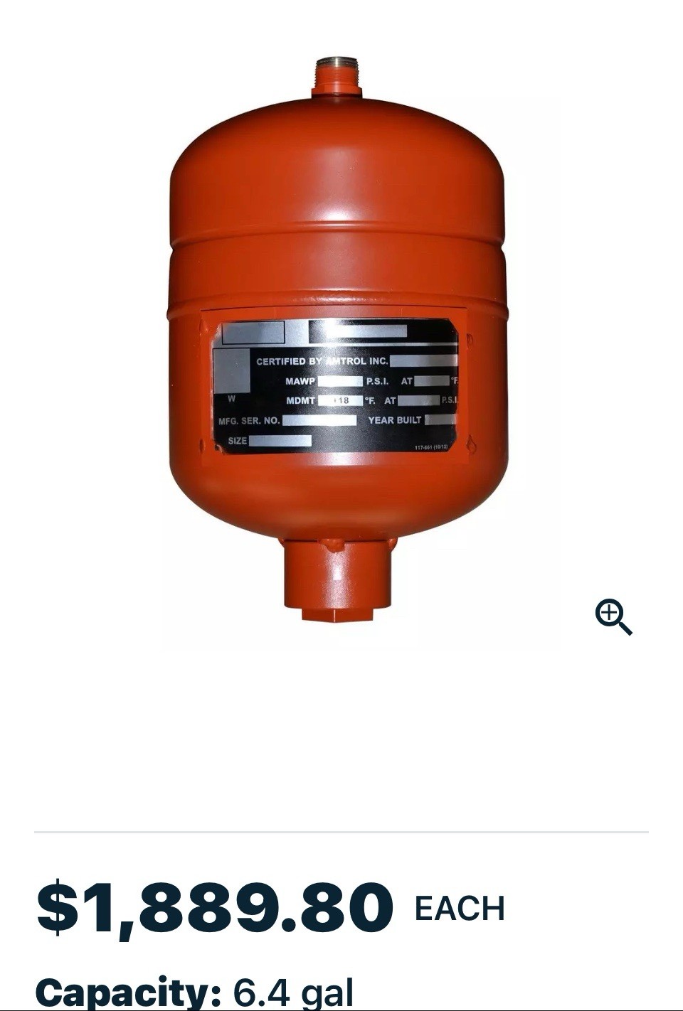 Amtrol St-5 Thermal Expansion Tank. 6 Gallon New Open Box