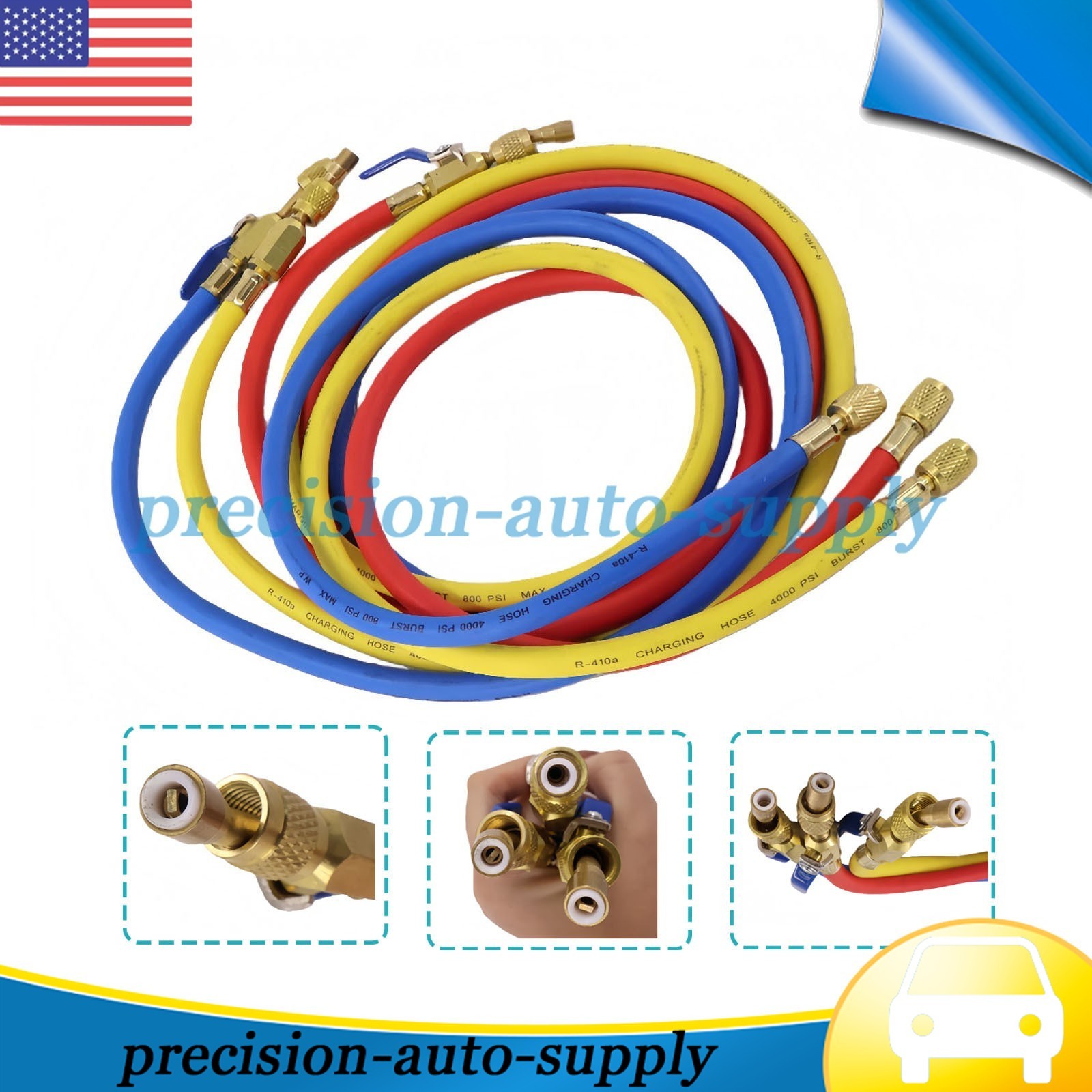 Fit For Plus II 72″ Charging Hose Set 1/4″ Compact Ball Valve 3 Pack