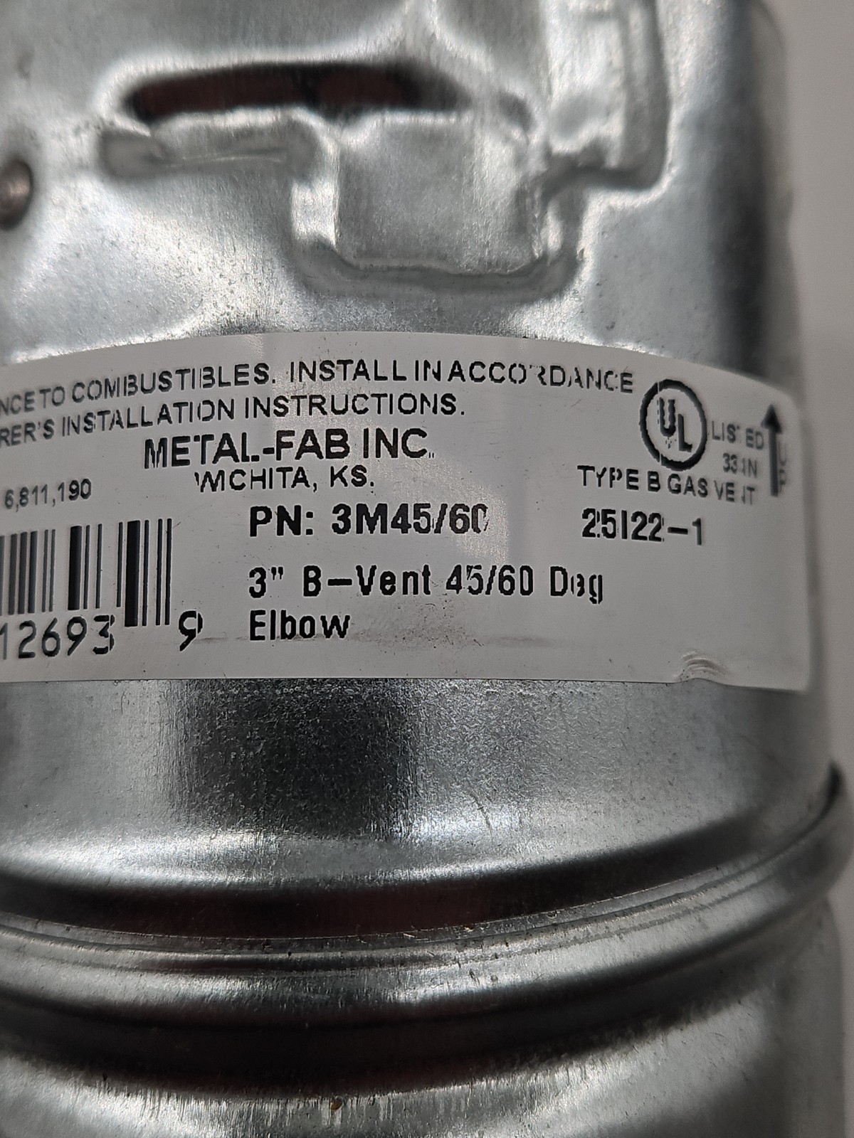 Metal-Fab – 3M45/60 – 3″ 45 / 60 deg Gas B-Vent Elbow