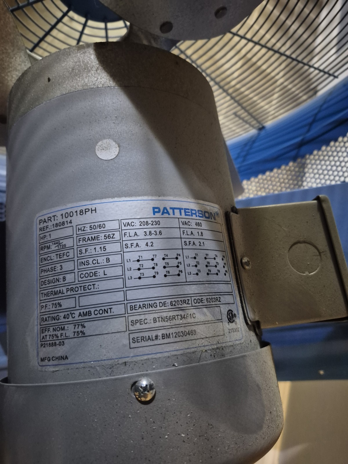 Patterson 26″ Industrial Fan, 7650 CFM, 3 Phase, 208-230/460V