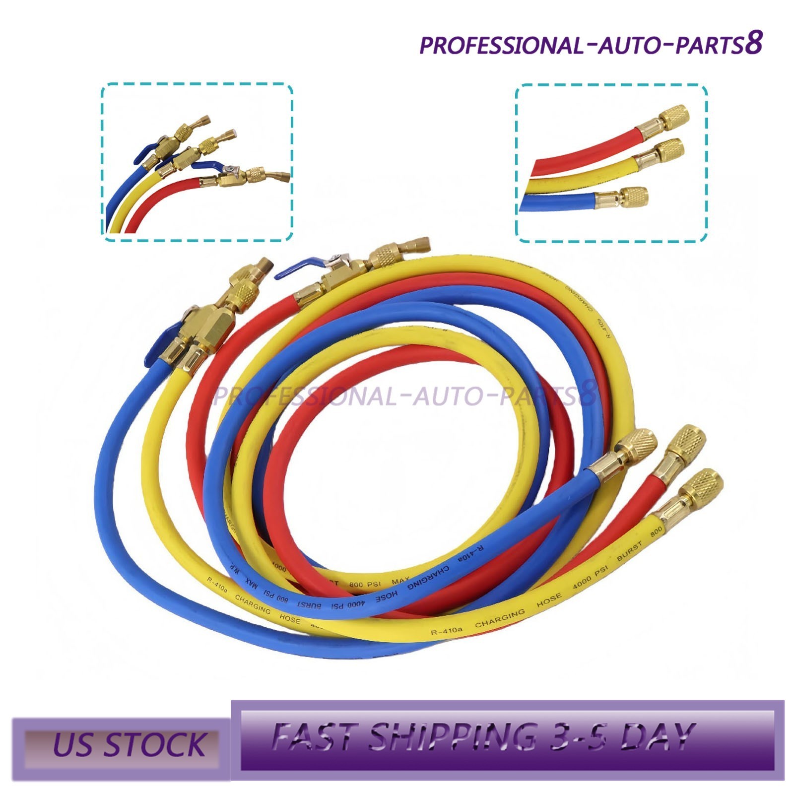 For R-410A Refrige 3Pack 29986 Plus II 1/4″ Hose with Compact Ball Valve 72″ USA