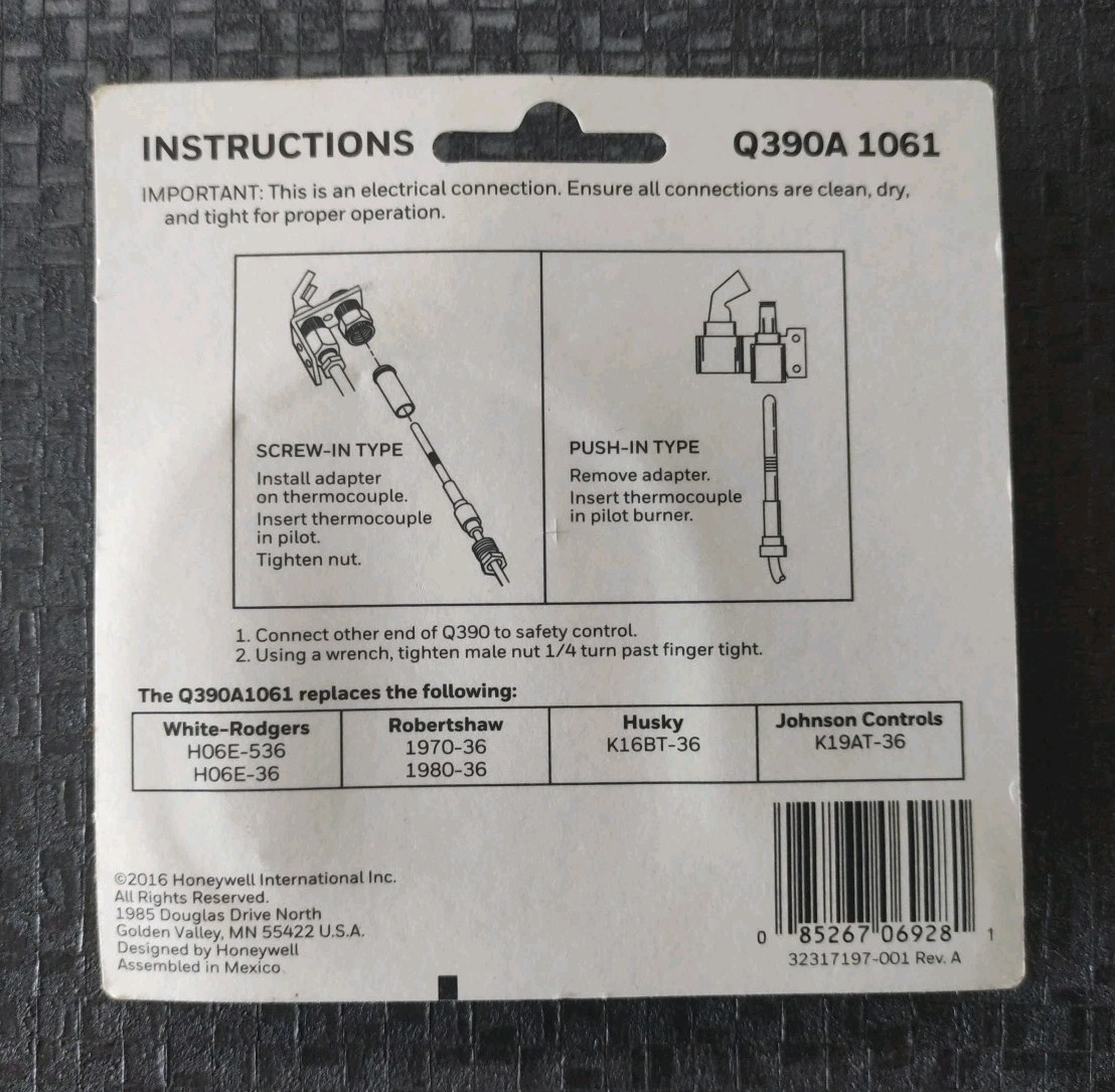 Honeywell 36″ Thermocouple Q390A 1061 Universal, 30 Millivolt