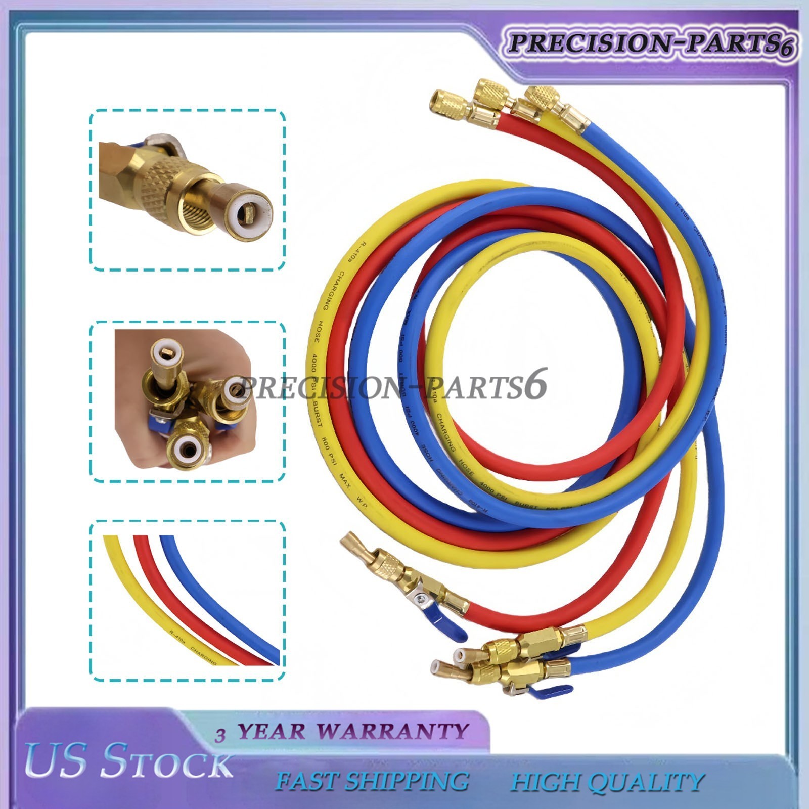 3X 29986 Plus II 1/4″ Hose with Compact Ball Valve End Refrigerant Charging Hose