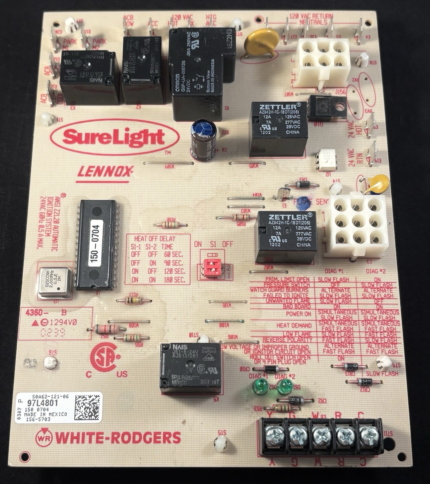Lennox SureLight Circuit Control Board 50A62-121-06 (97L4801) TESTED & WORKING