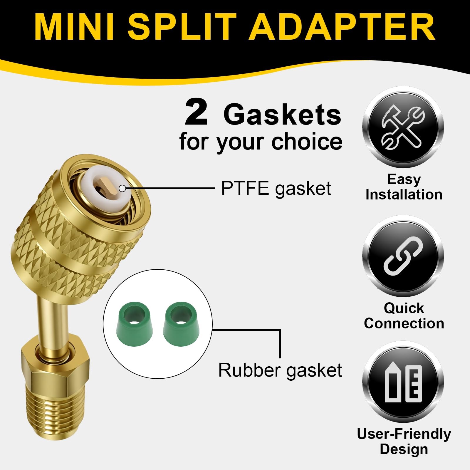 Wadoy R410a Adapter for Mini Split HVAC System 5/16″ Female Quick 145°, Gold