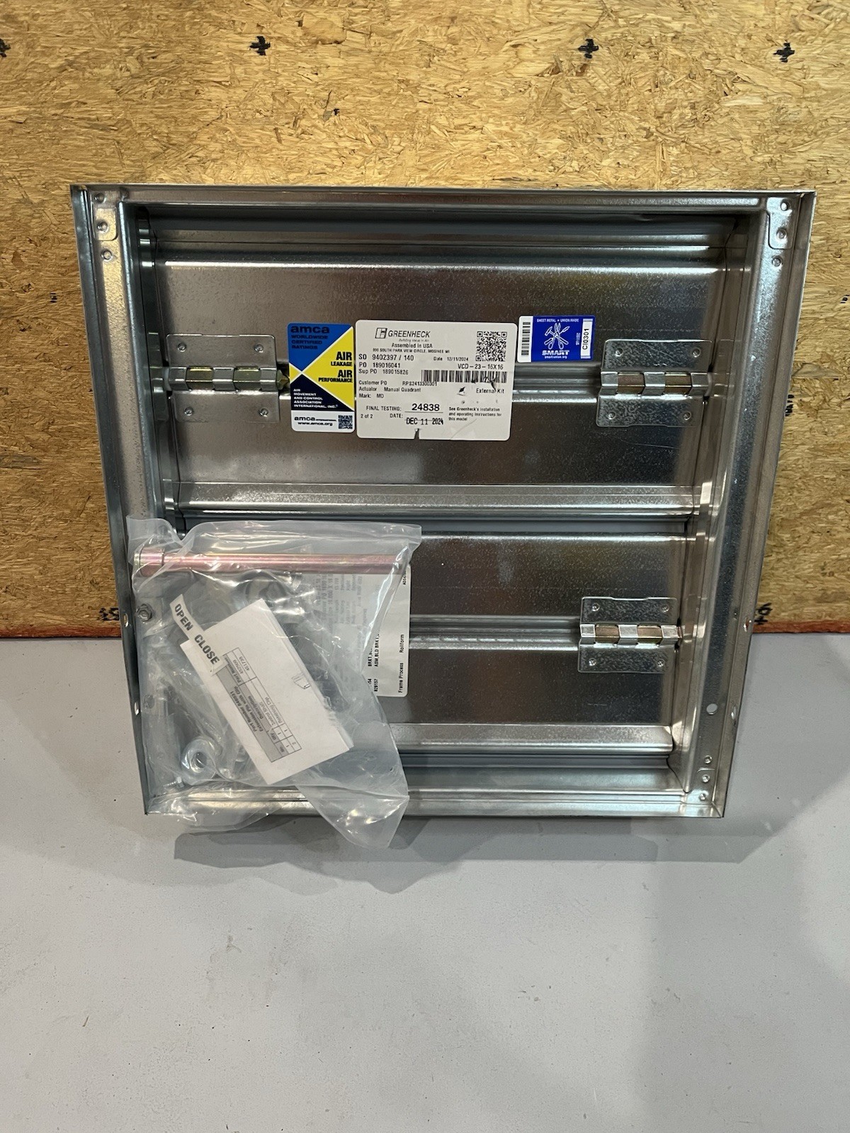 GreenHeck VCD-23 16×16 Low Leakage Control Damper Exhaust Vent Made In USA