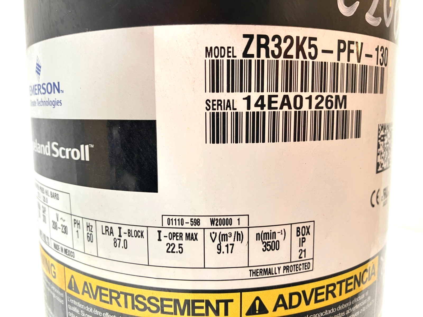 Copeland 2.5 Ton Scroll A/C Condenser Compressor ZR32K5-PFV-130 R-22 used #C200