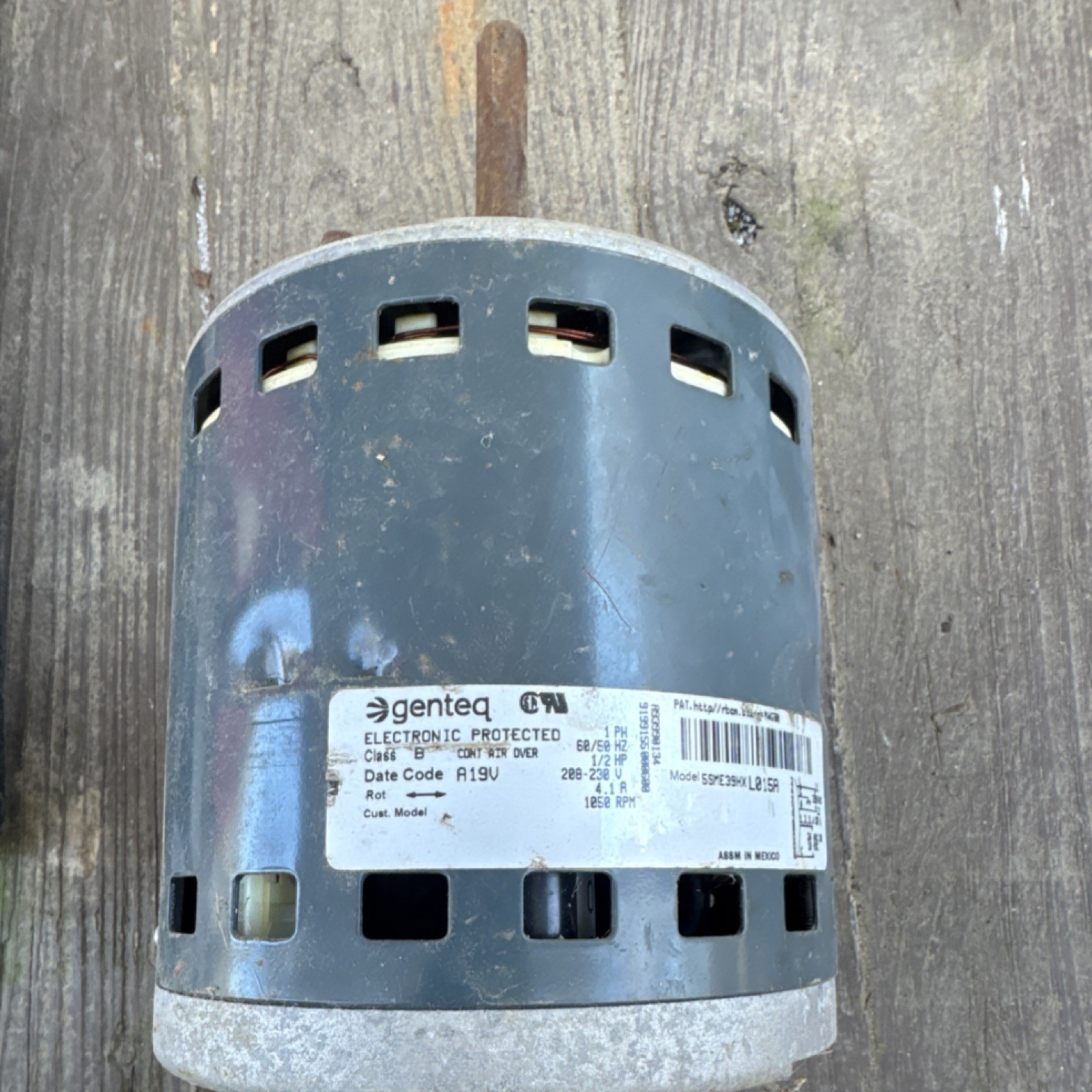Genteq Endura FM19 Motor 1/2HP 230V 1Ph 4.1A ESPCE39NL01SFA CO2UXU Gray