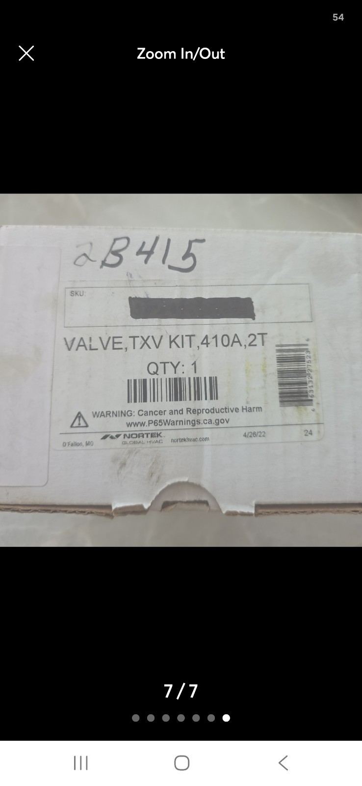 Nordyne 669682 REPLACEMENT TXV THERMOSTATIC EXPANSION VALVE