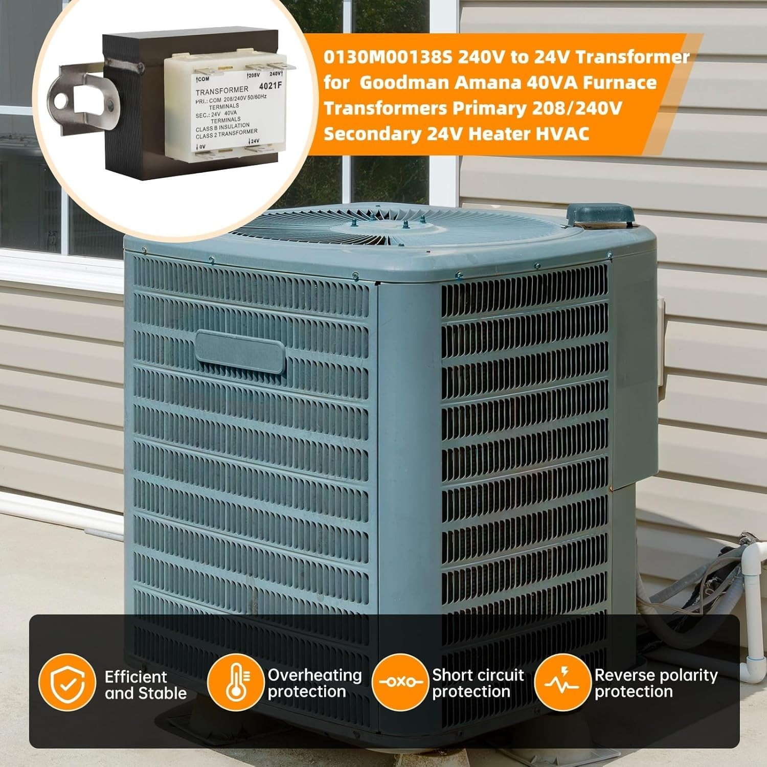 24V Furnace Transformer, 240V to 24V, 50/60Hz 40VA, for HVAC Equipment and Ga…