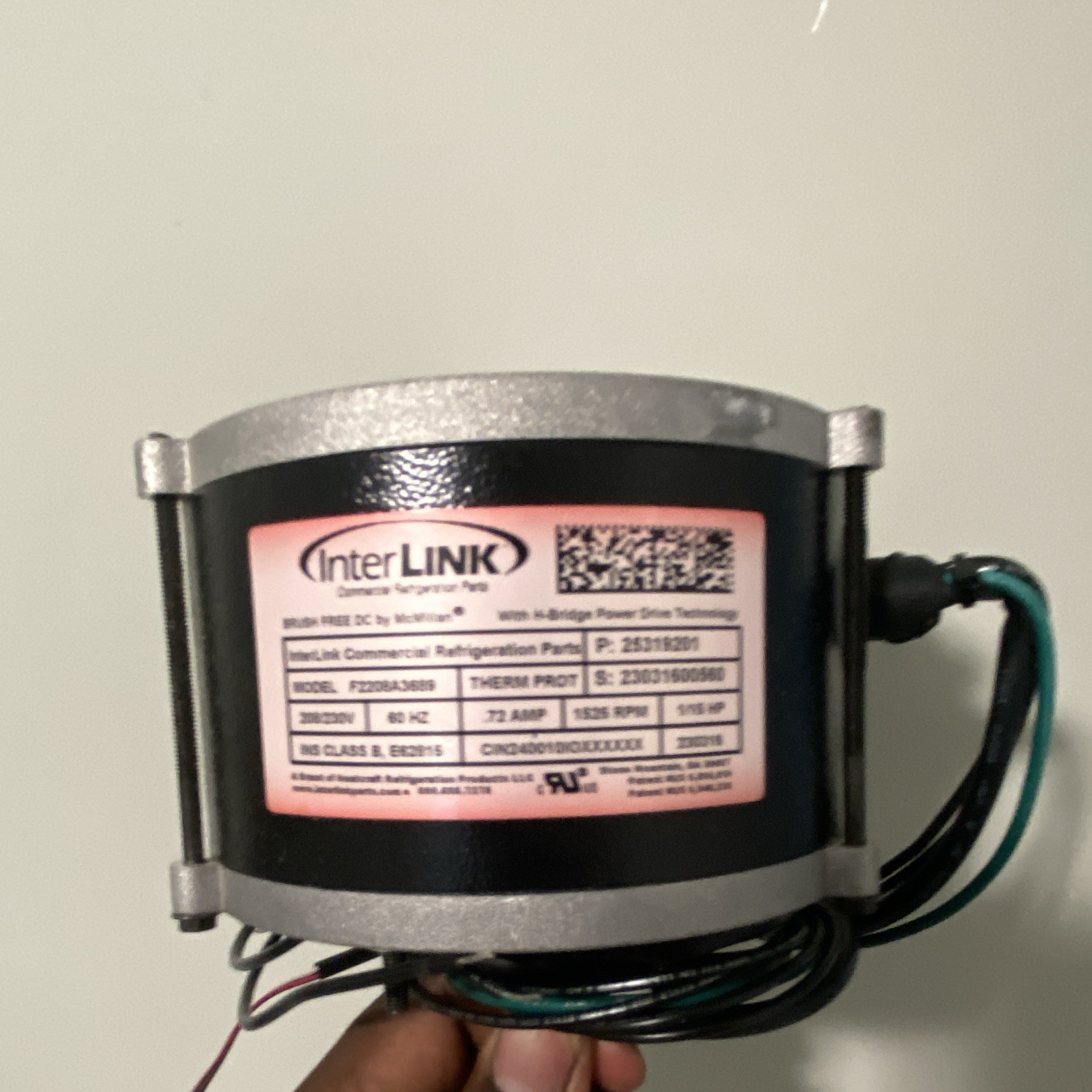 InterLink Fan Motor ECM 208/230V 1/15 HP .72A Therm Prot MPN 25319201S