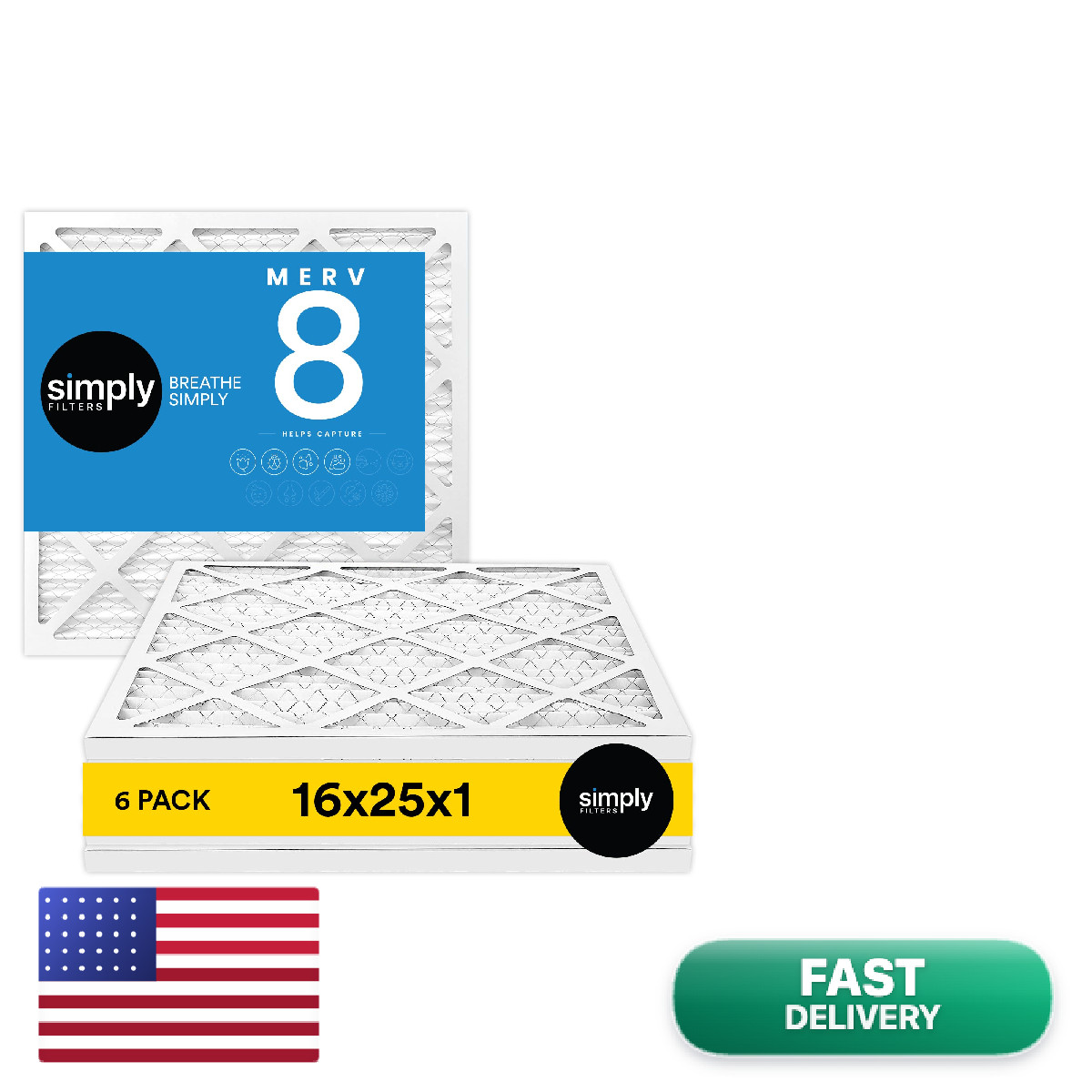 Simply 16X25X1 Air Filter Merv 8 Mpr 600 6 Pack For Home Ac Actual Size