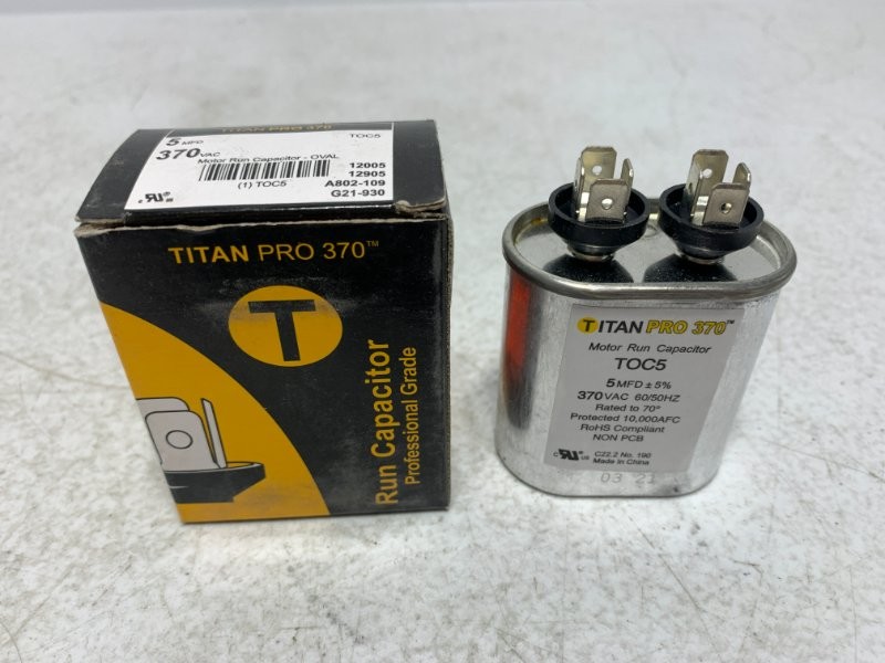 Titan Pro TOC5 Motor Run Capacitor 5MFD 370V Oval