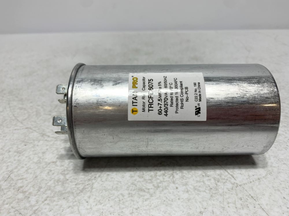 Titan Pro TRCFD6075 Motor Run Capacitor 60+7.5uF 440/370V Round