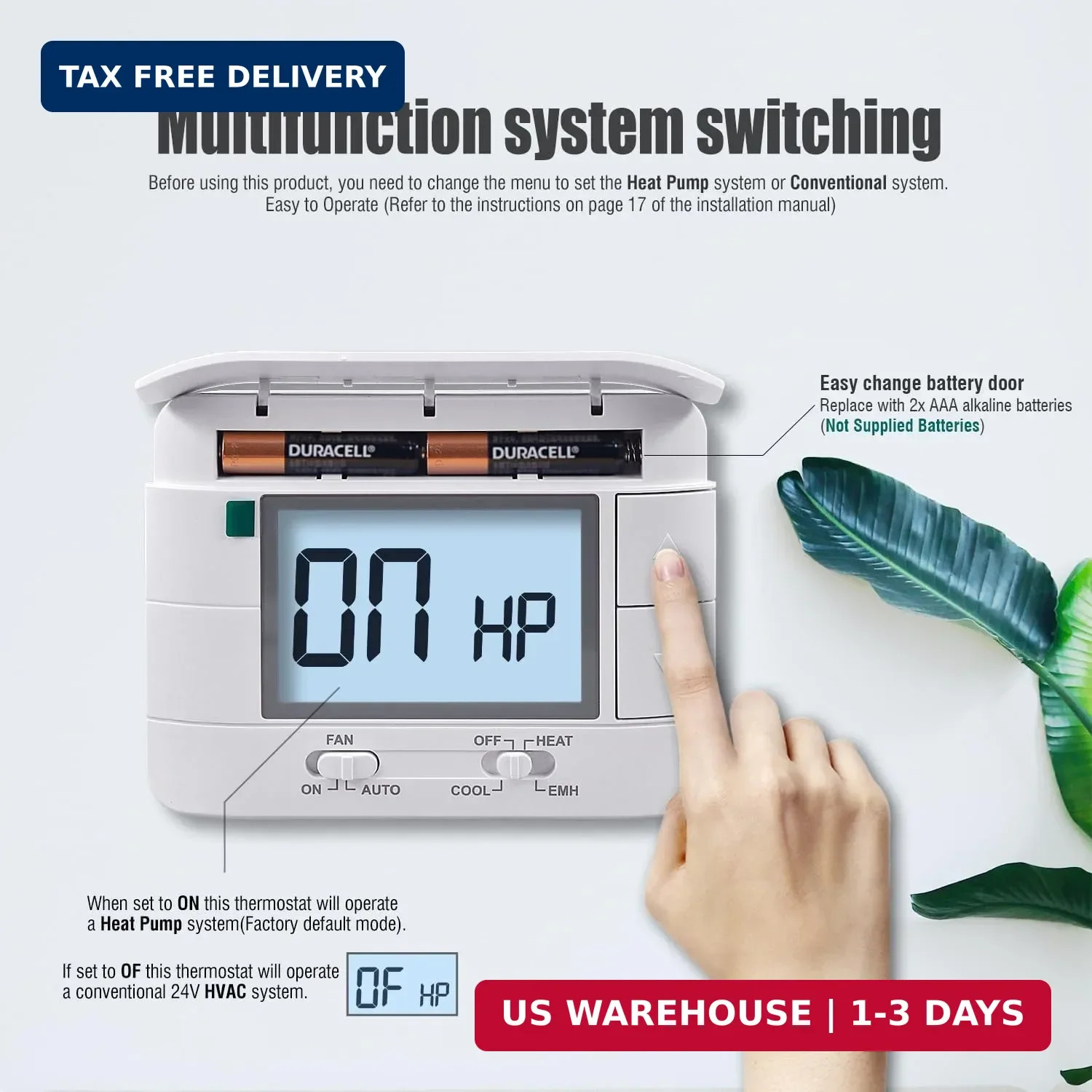 Aowel 2 Heat/ 1 Cool Non-Programmable Thermostat for Home Heat Pump System and C