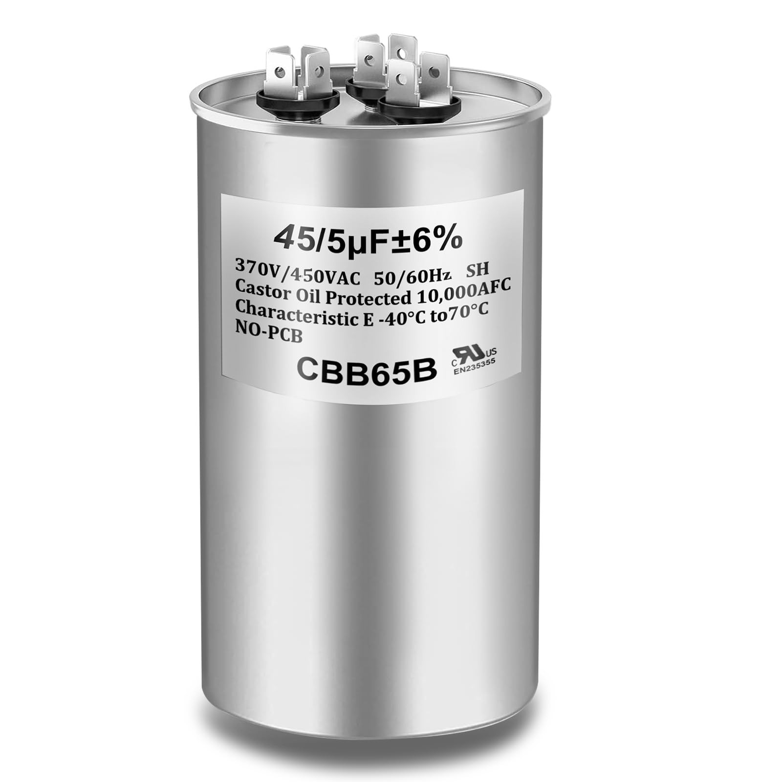 Dual Run Capacitor 45/5 MFD 370V 440VAC CBB65B for AC Motor & Fan Start 60x100mm