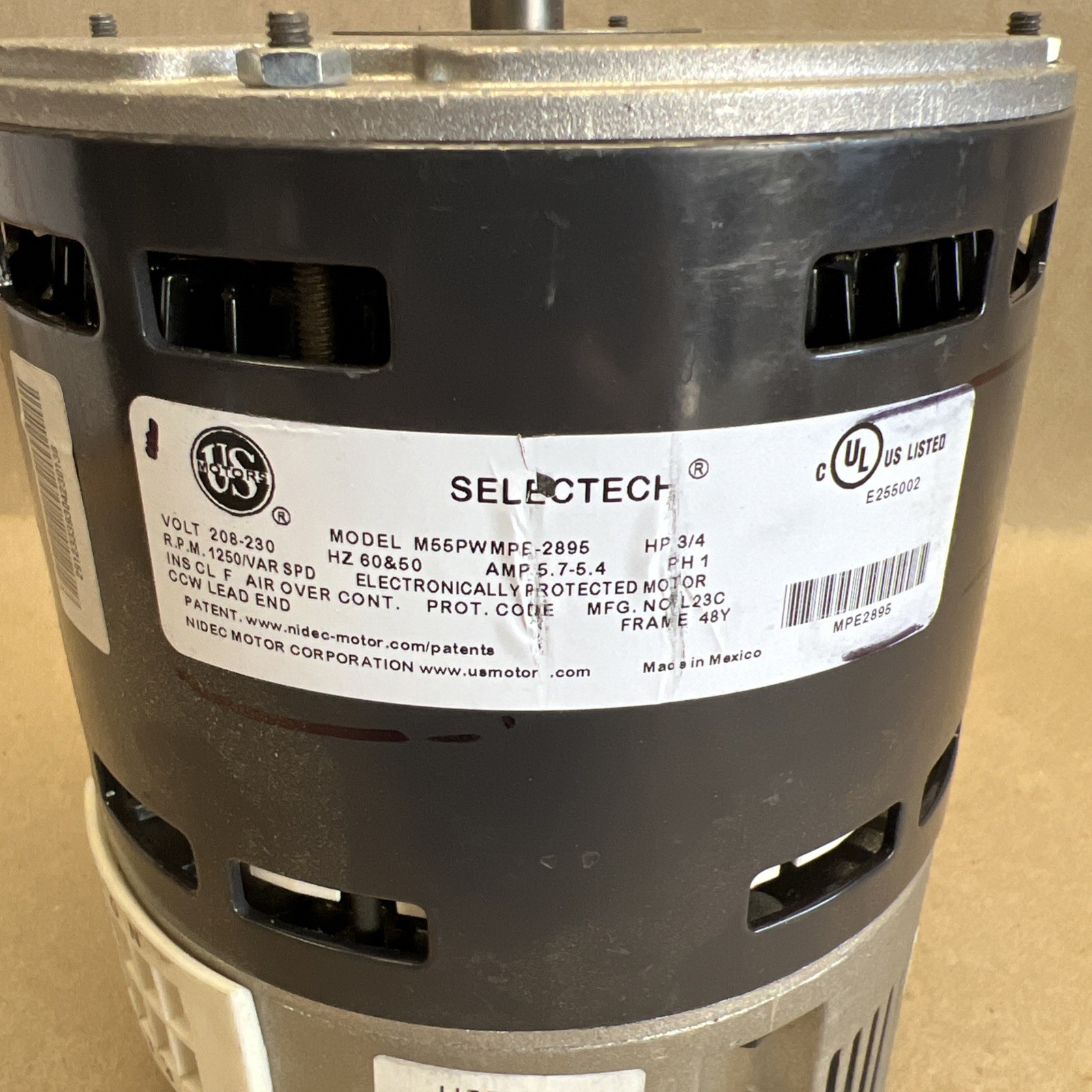 US MOTORS M55PWMPE-2895 FURNACE BLOWER MOTOR 3/4HP