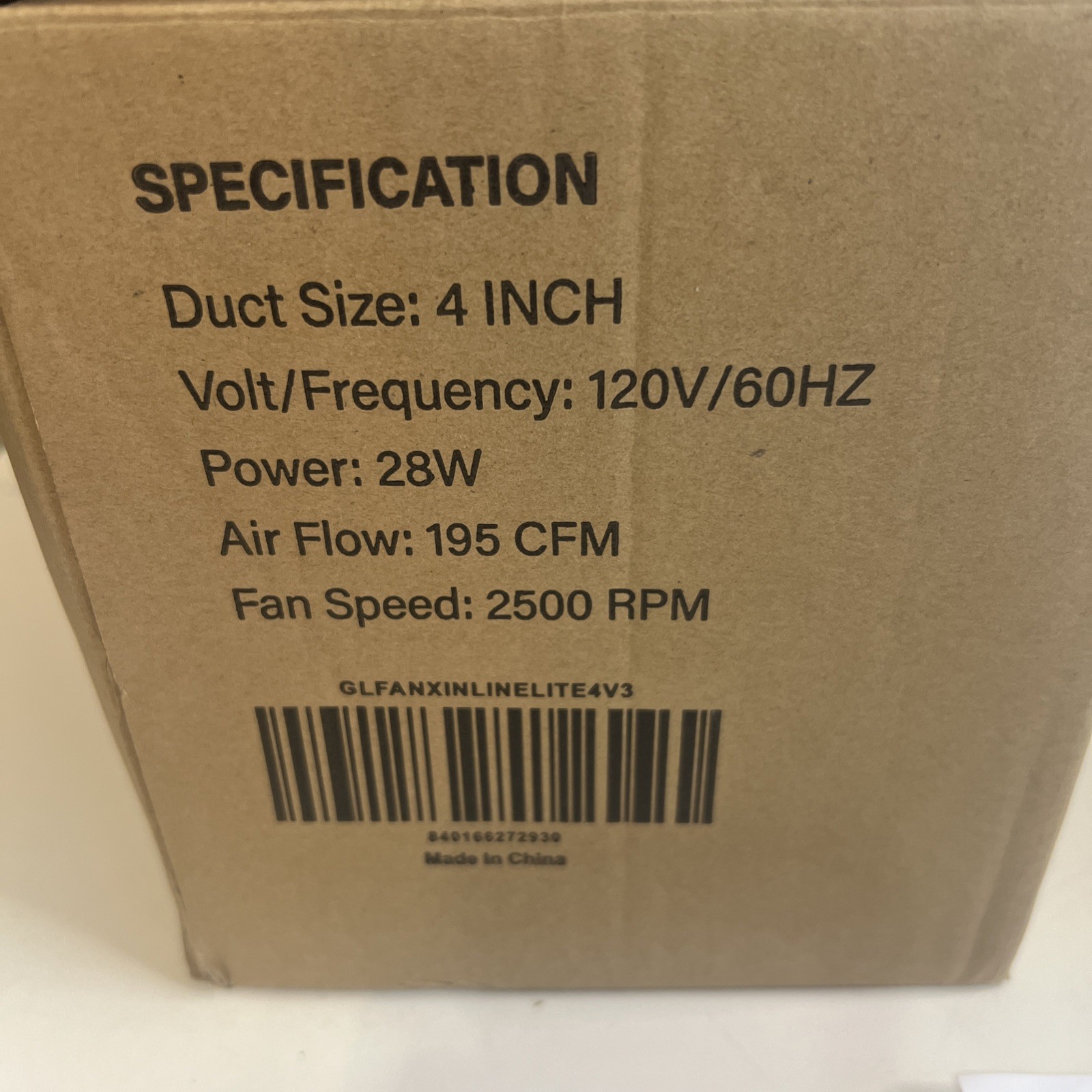 Intertek 4″ Inline Tube Fan 120v Speed 2500rpm Current 0.45A 60Hz Tested 28w