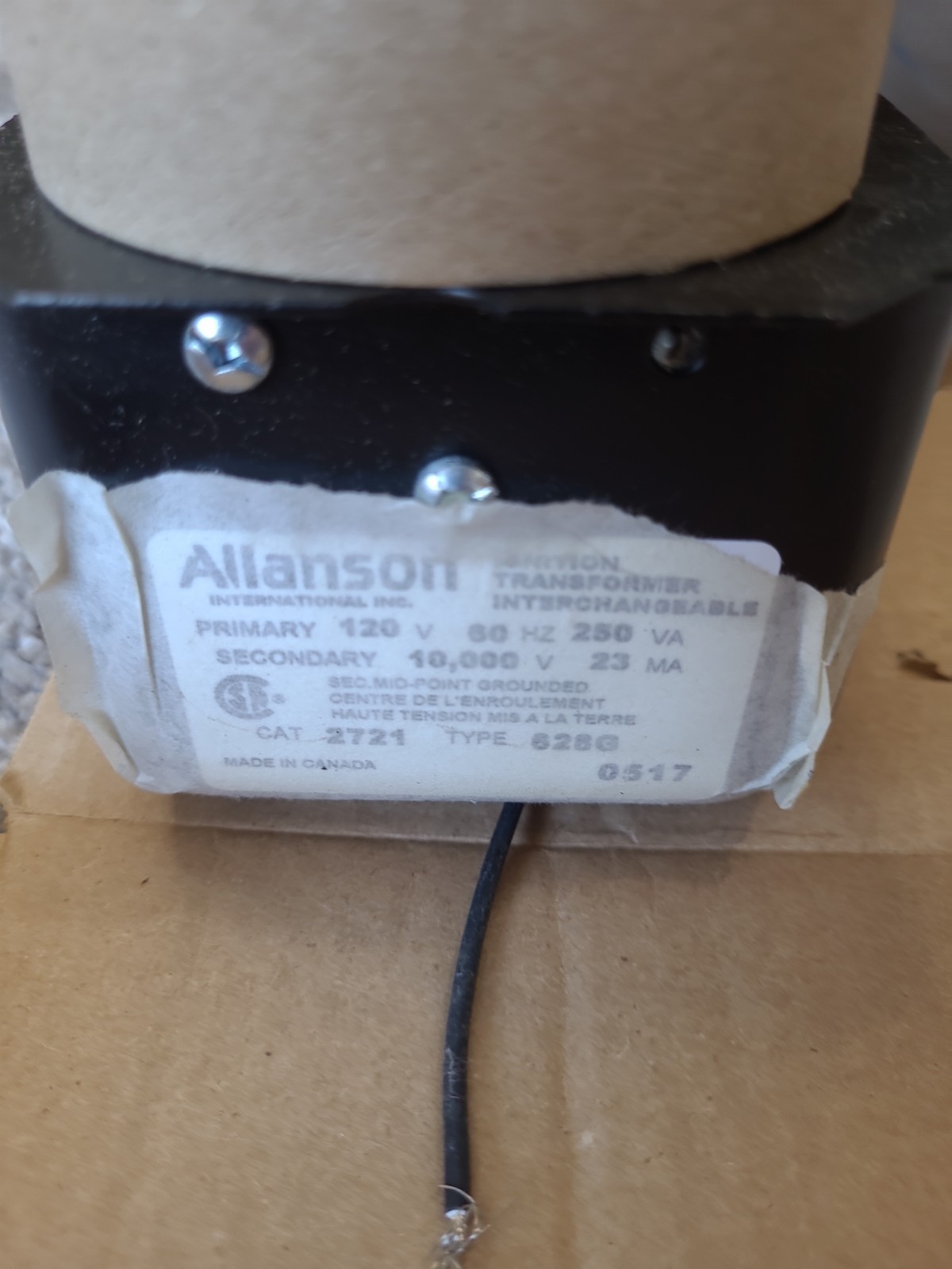 2721-628G ALLANSON IGNITION TRANSFORMER FOR BECKETT A;AF;AFG OIL BURNER (COMES