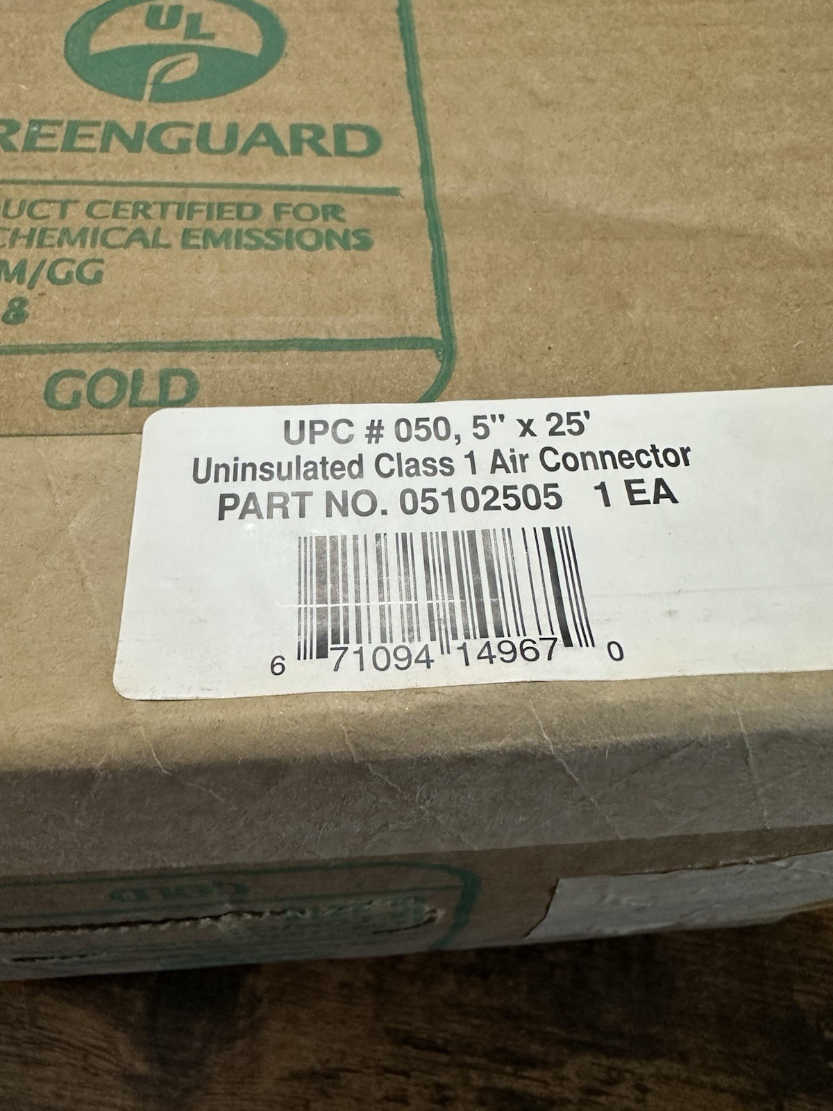 Atco 5” x 25’ Flexible Air Duct Connector Uninsulated Class 1 Open Box