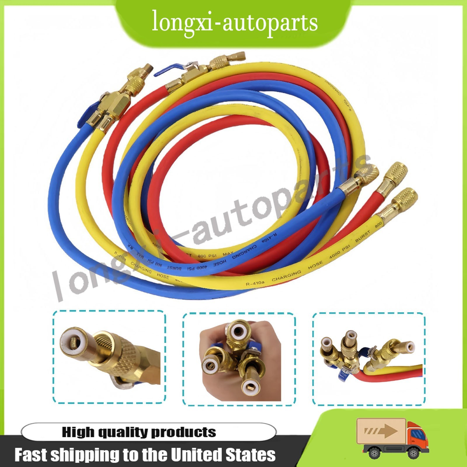 NEW For Yellow Jacket 29986 Plus II 72″ HVAC Charging Hose Set 1/4″ (3-Pack) USA