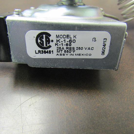 INVENSYS MODEL K / K-1-60 THERMOSTAT 25A 250VAC MAX T 550°F