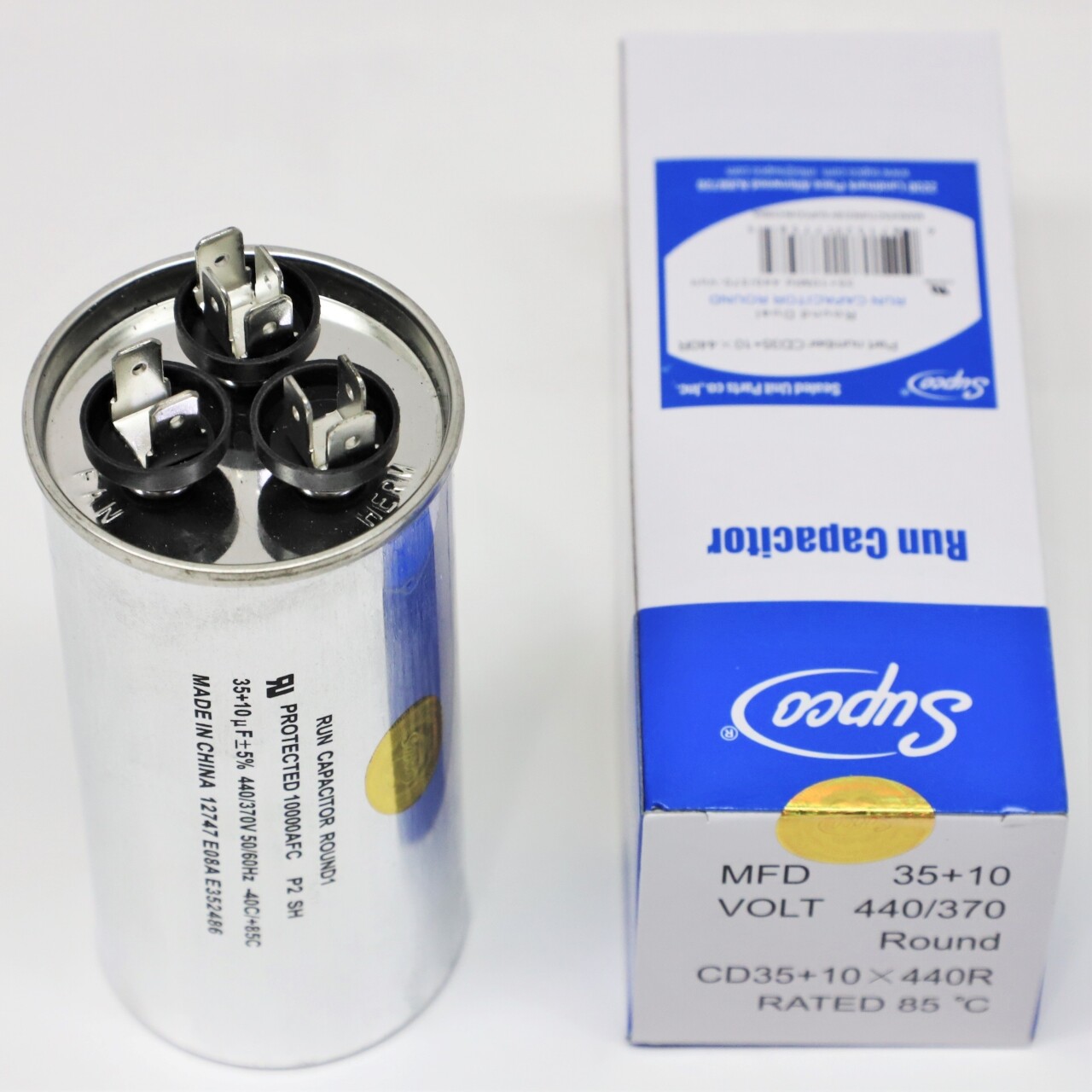Supco CD35+10X440R HVAC Motor Round Dual Run Capacitor 35 + 10 MFD 440 Volts