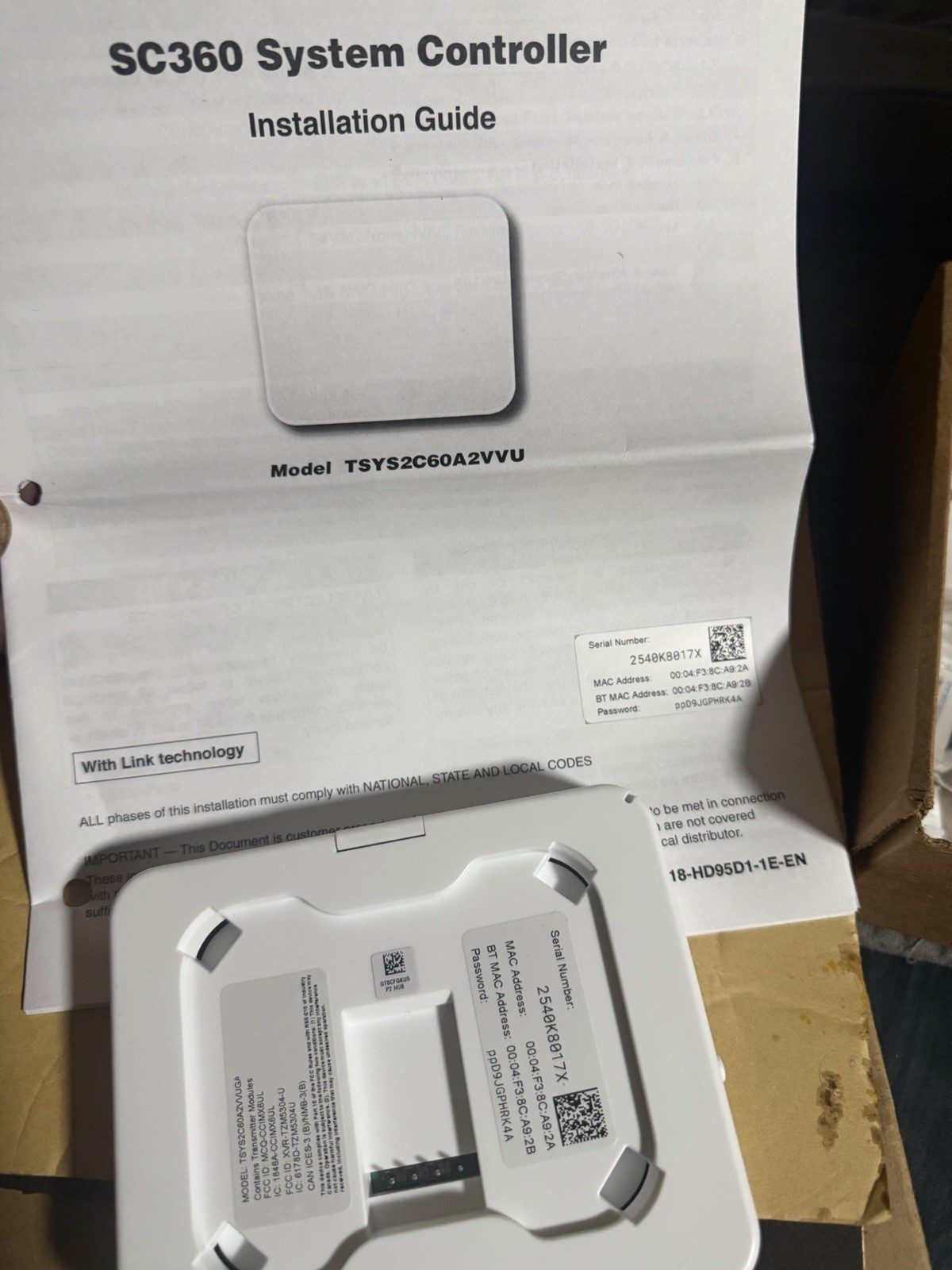 Honeywell SC360 System Controller Module TSYS2C60A2VUG TSYS2C60A2VVU