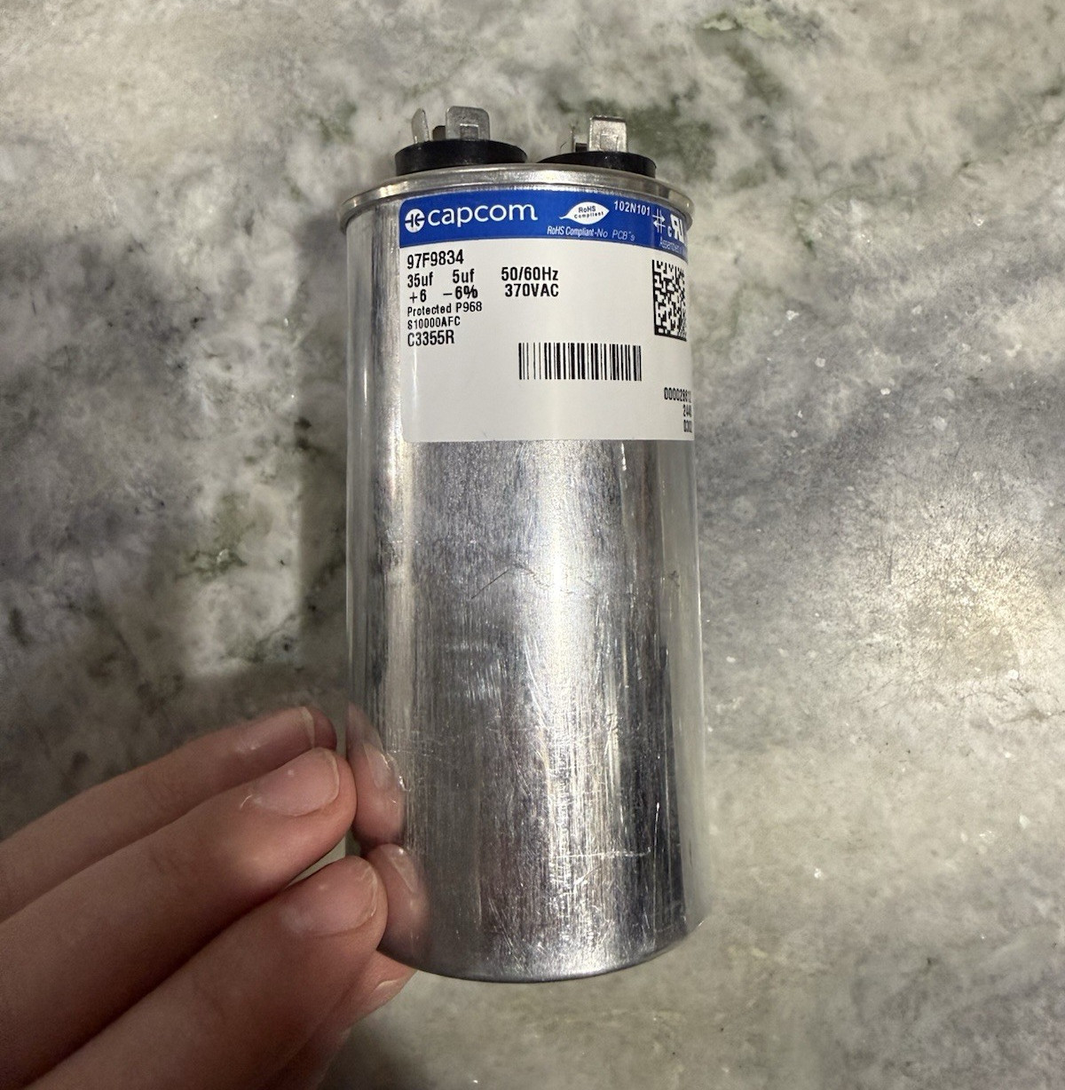 Capcom Dual Run HVAC Capacitor 35/5 uF 370VAC 97F9834 C3355R 50/60Hz