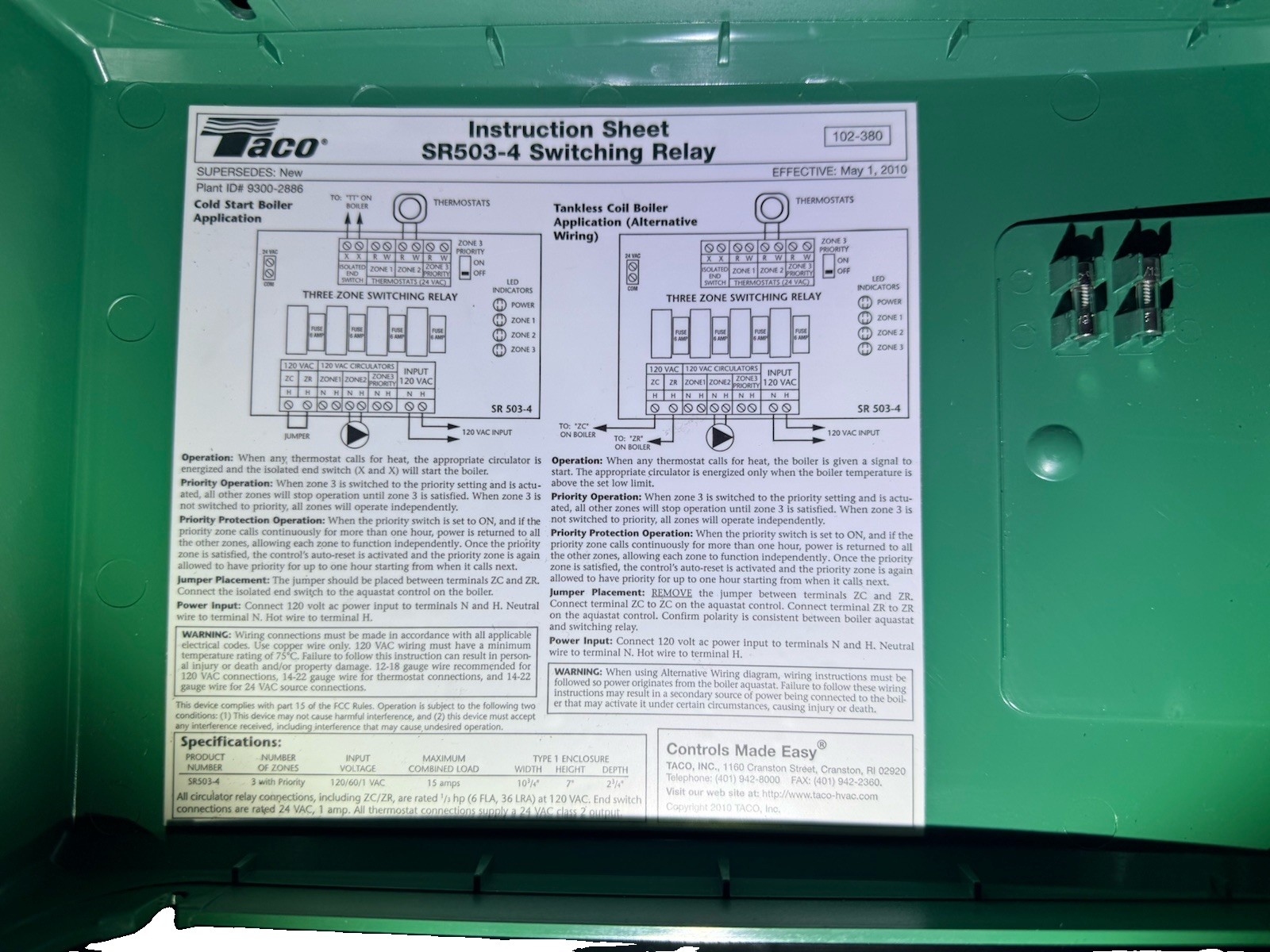 Taco SR503-4 3 Zone Switching Relay