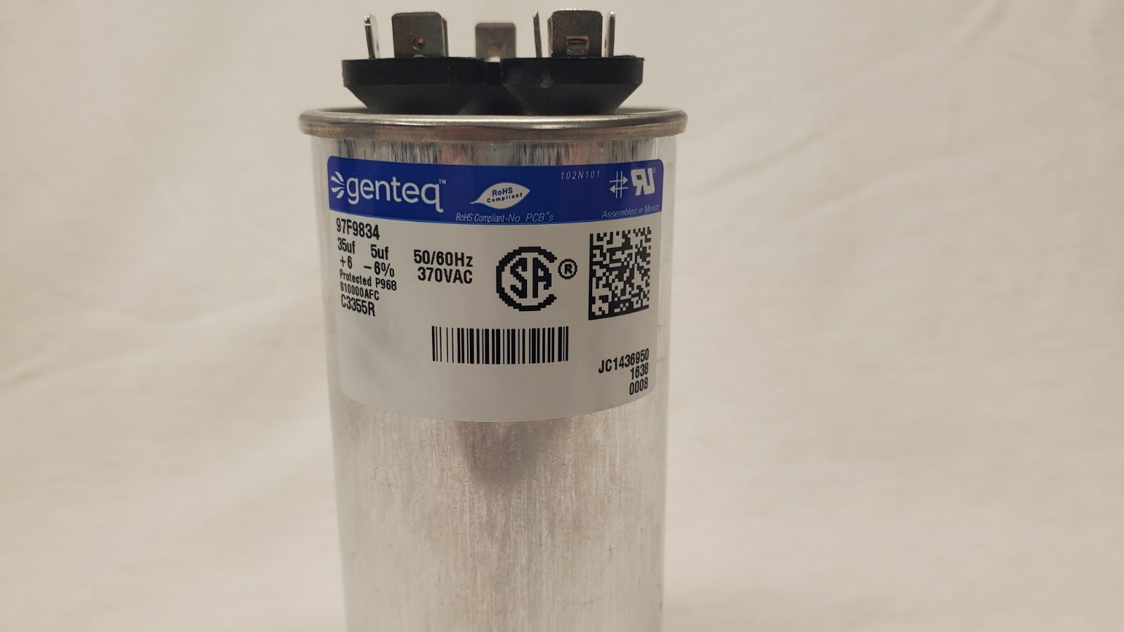 Genteq C3355R Capacitor Dual Run Round 35/5 UF MFD 370V VAC 97F9834