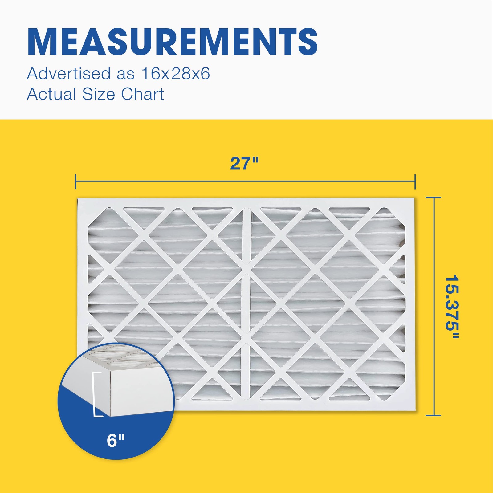 Aerostar 16x28x6 MERV 8 Air Filter, 2 Count, ACTUAL SIZE 16x28x6, 8