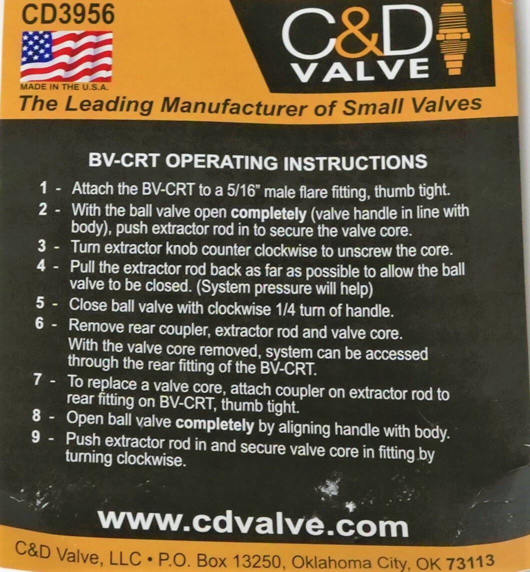 C&D Ball Valve Core Removal Tool (BV-CRT) for use on 5/16″ Flare Access Fitting