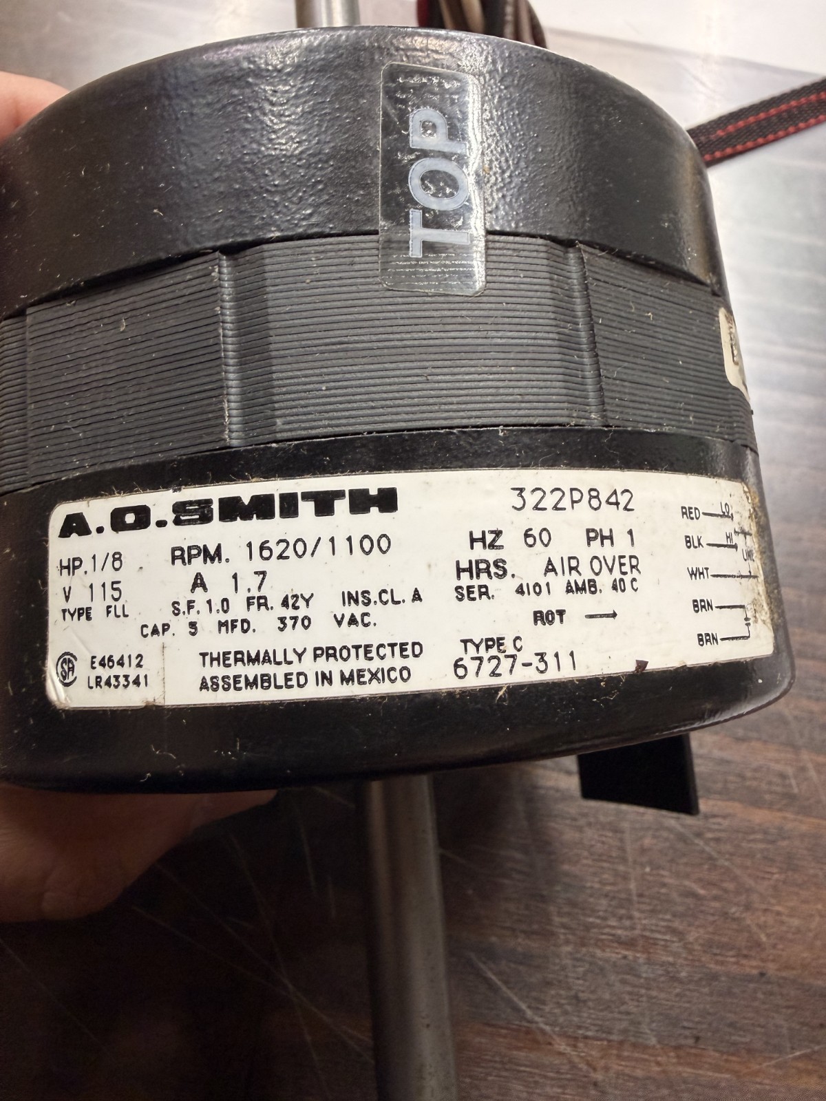 A.O. Smith / Century 322P842 RV Air Conditioner Blower Fan Motor