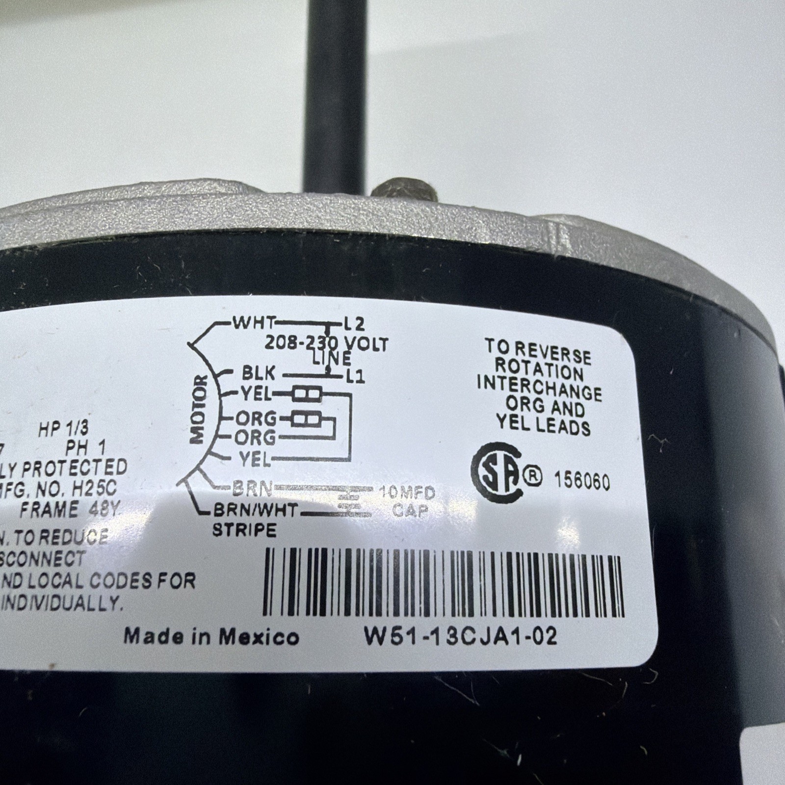 TrueLine W51-13CJA1-02 1/3 HP Universal Condenser Fan Motor 208-230V 1075 RPM