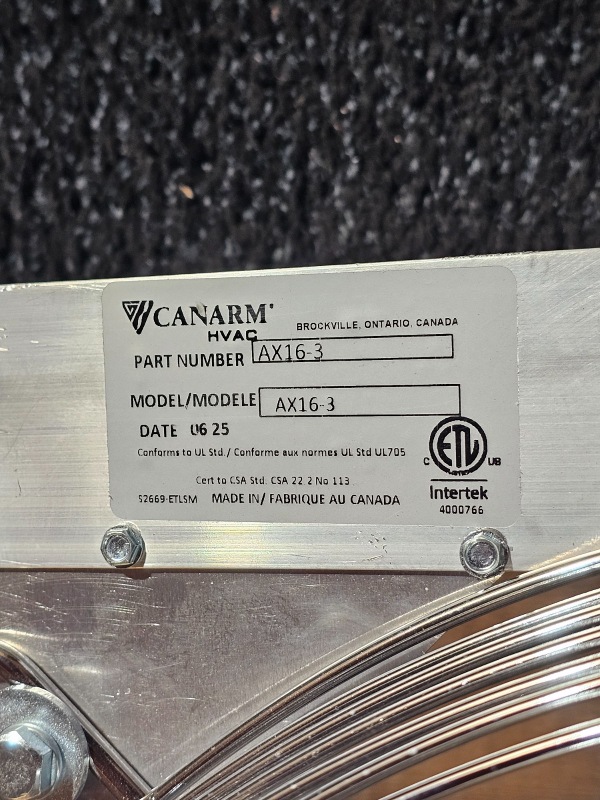 CANARM AX16-3 Exhaust Fan: 16″Blade, 2 Speed, 1/4hp 115V AC, 1 PH Aluminum