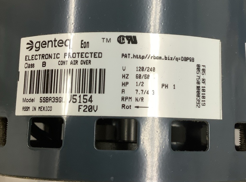 Genteq Eon 5SBA39GLV5154 AC Blower Motor 1/2HP 120/240V (R106)