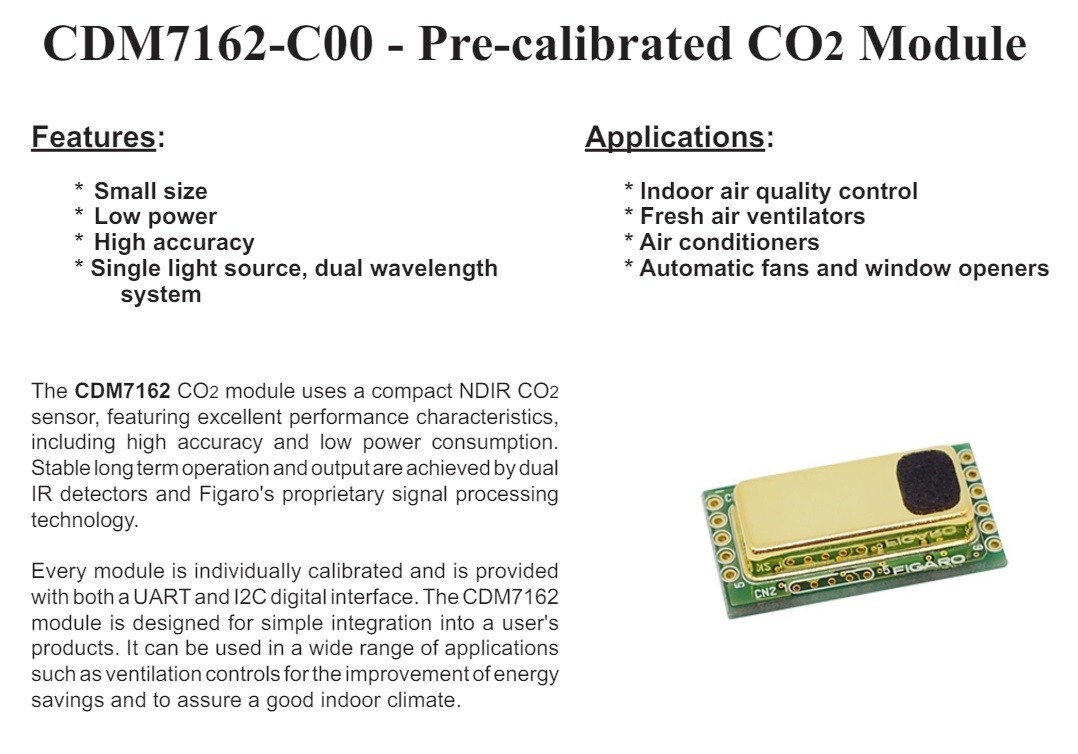 Figaro CDM7162-COO Carbon Dioxide Sensor Module 360 – 5,000 PPM HVAC air quality