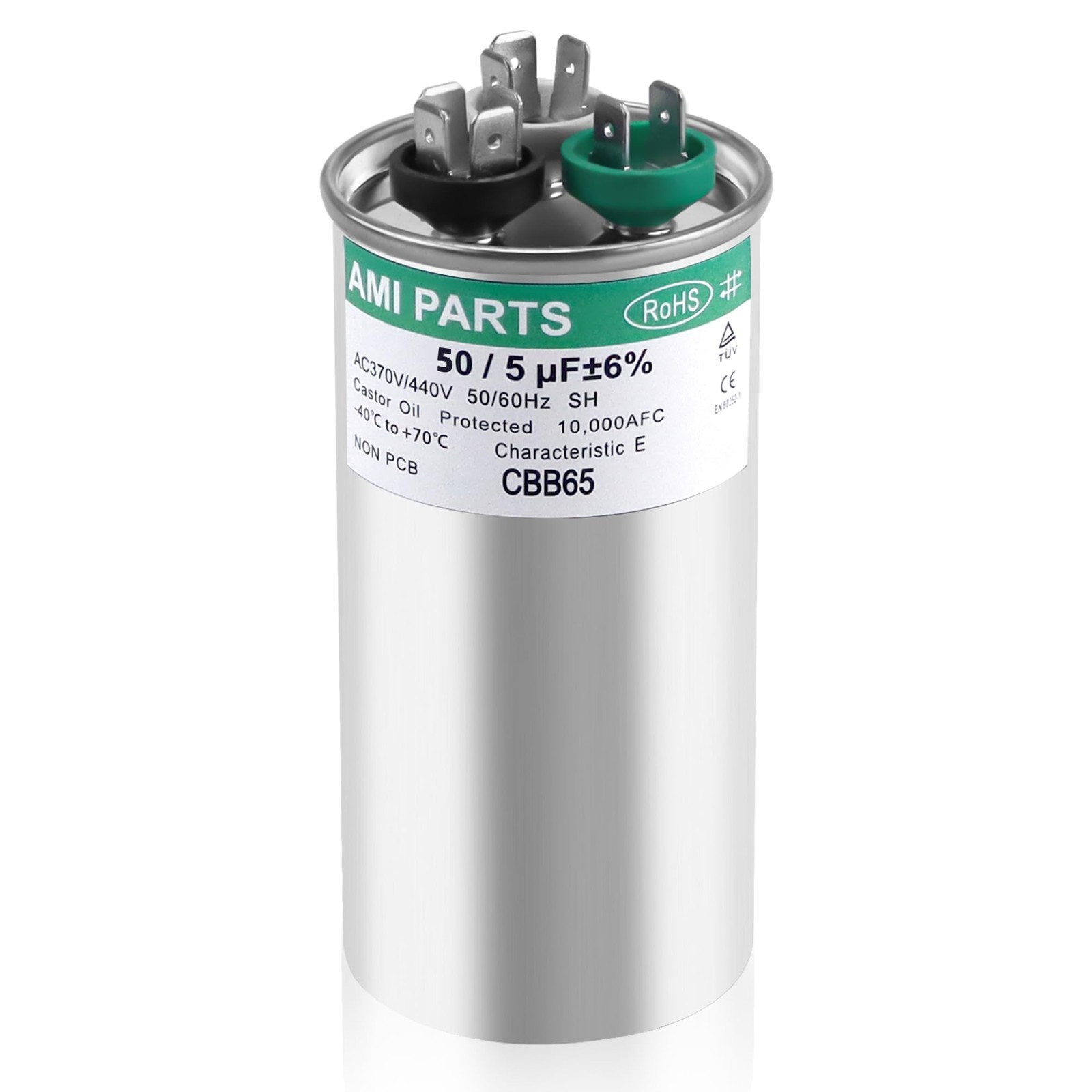 50/5 MFD Dual Run Capacitor 370/440V for Heat Pump, AC, HVAC – CBB65 Replacement