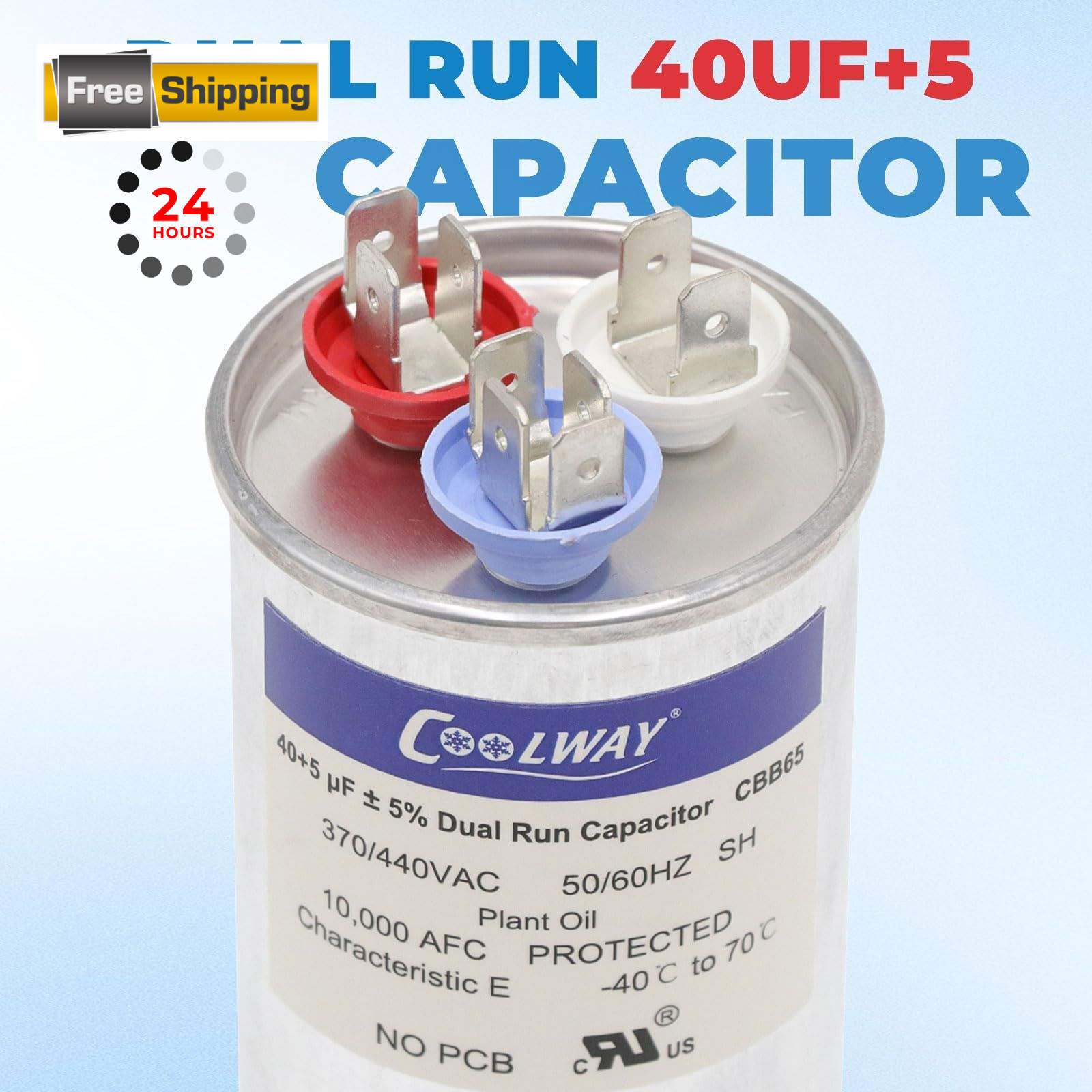 COOLWAY 40/5 uF 40+5 MFD 5% 370V or 440V Dual Run Start AC Capacitor for AC…