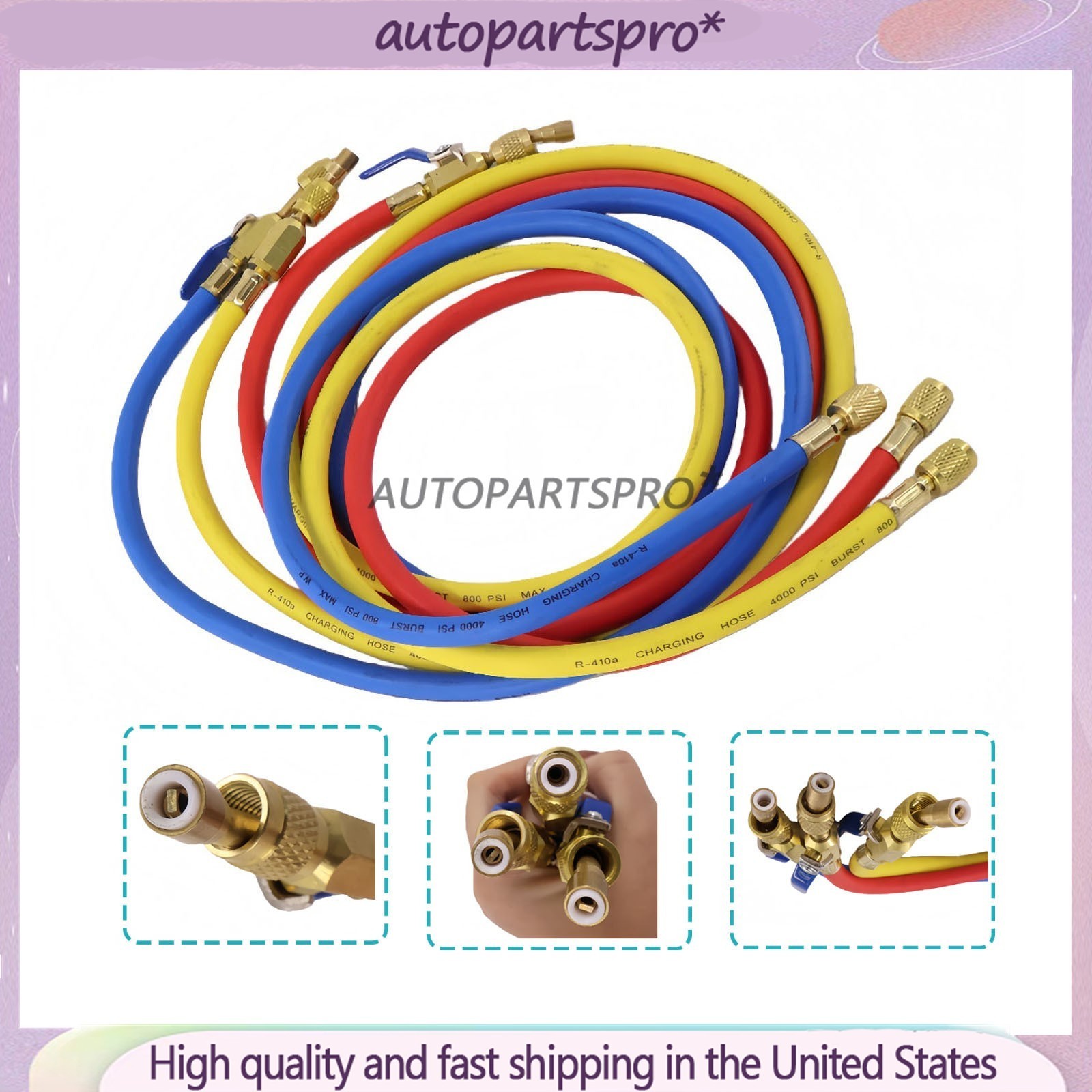 For R-410A Refrige 3Pack 29986 Plus II 1/4″ Hose with Compact Ball Valve 72″