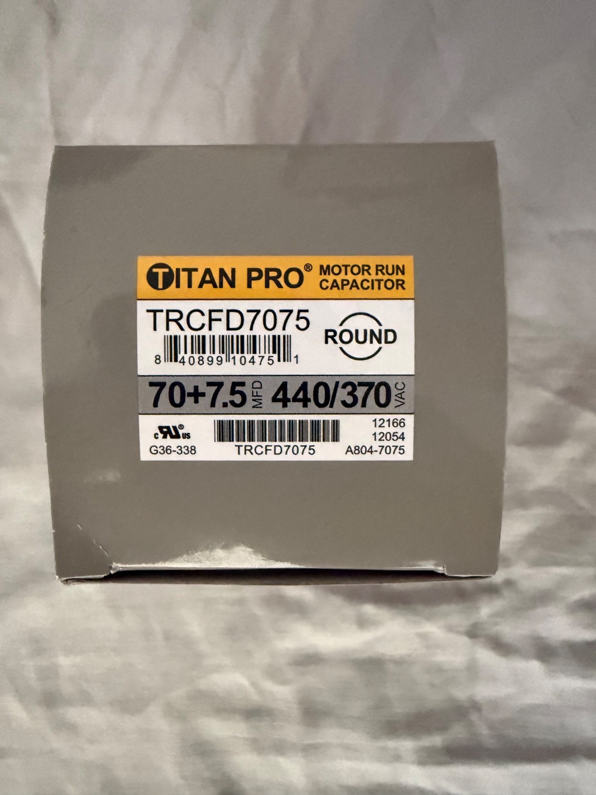 Titan Pro TRCFD7075 Motor Run Capacitor 70+7.5 MFD 440/370 VAC Round – Brand New